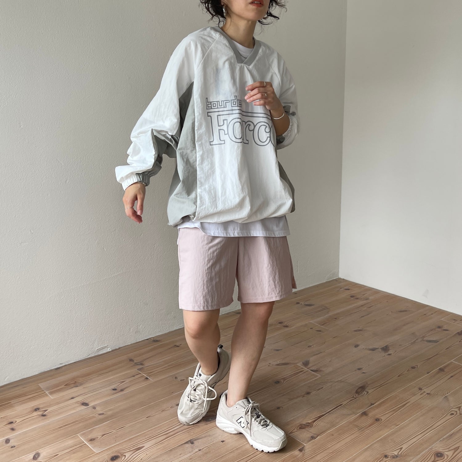 (2点SET) half zip nylon set up / pink