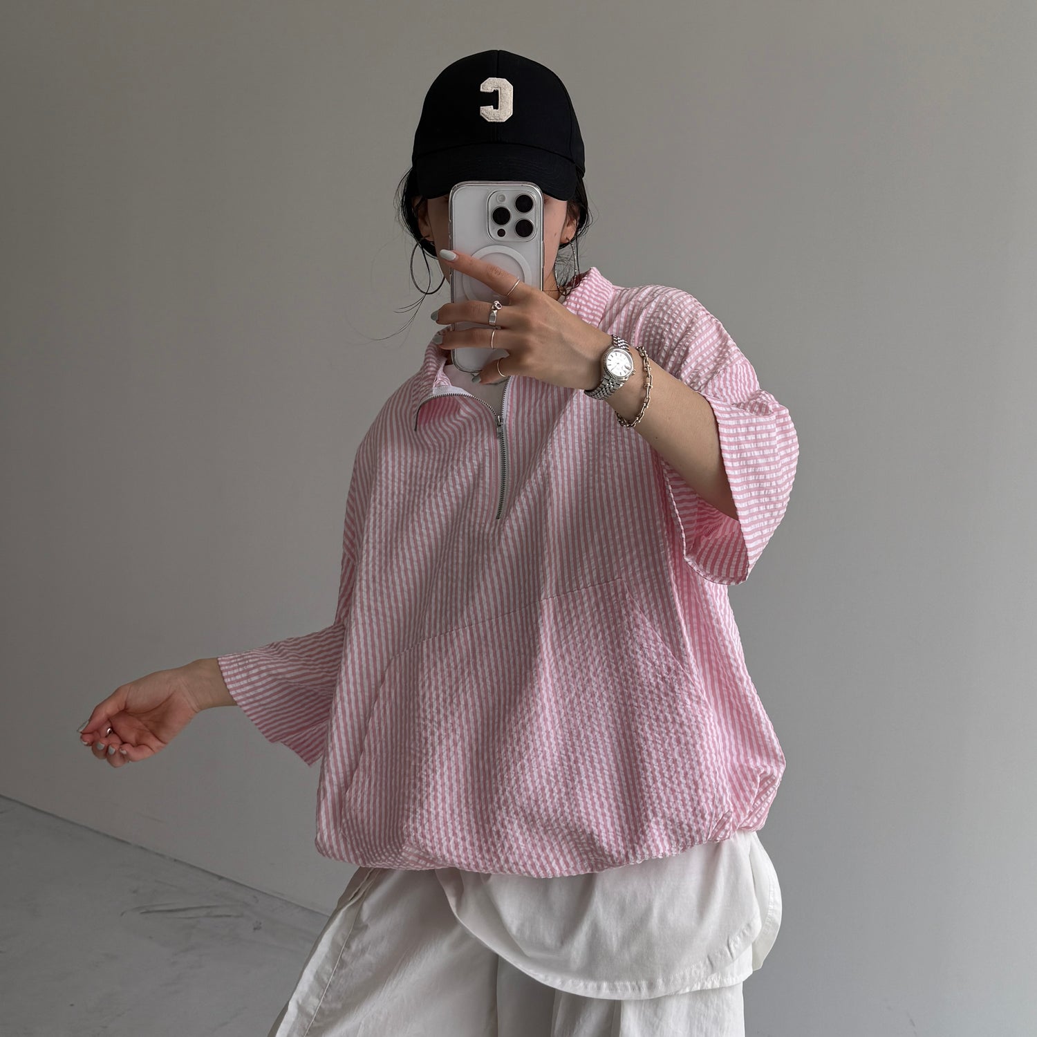 over size half zip holiday PO / pink