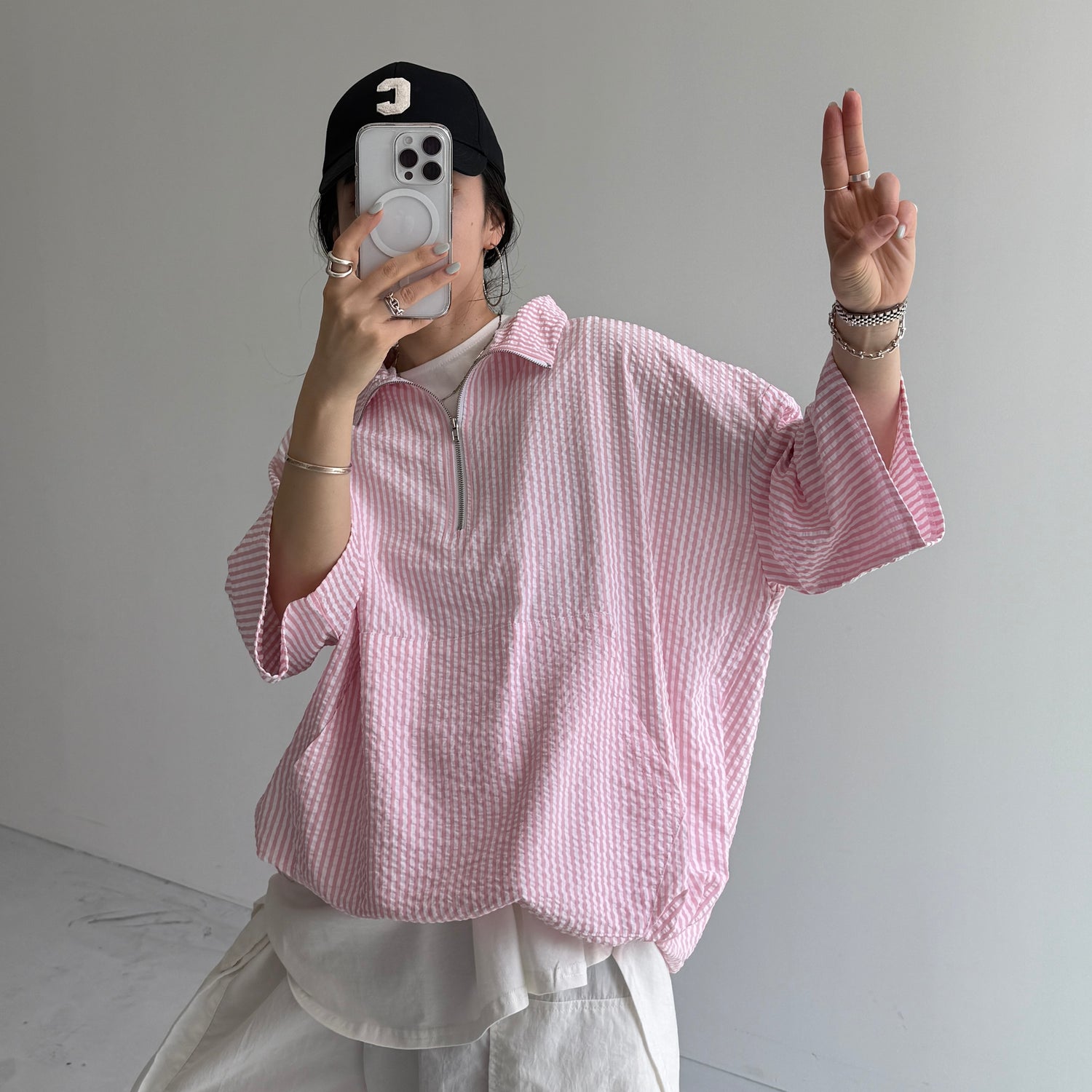 over size half zip holiday PO / pink