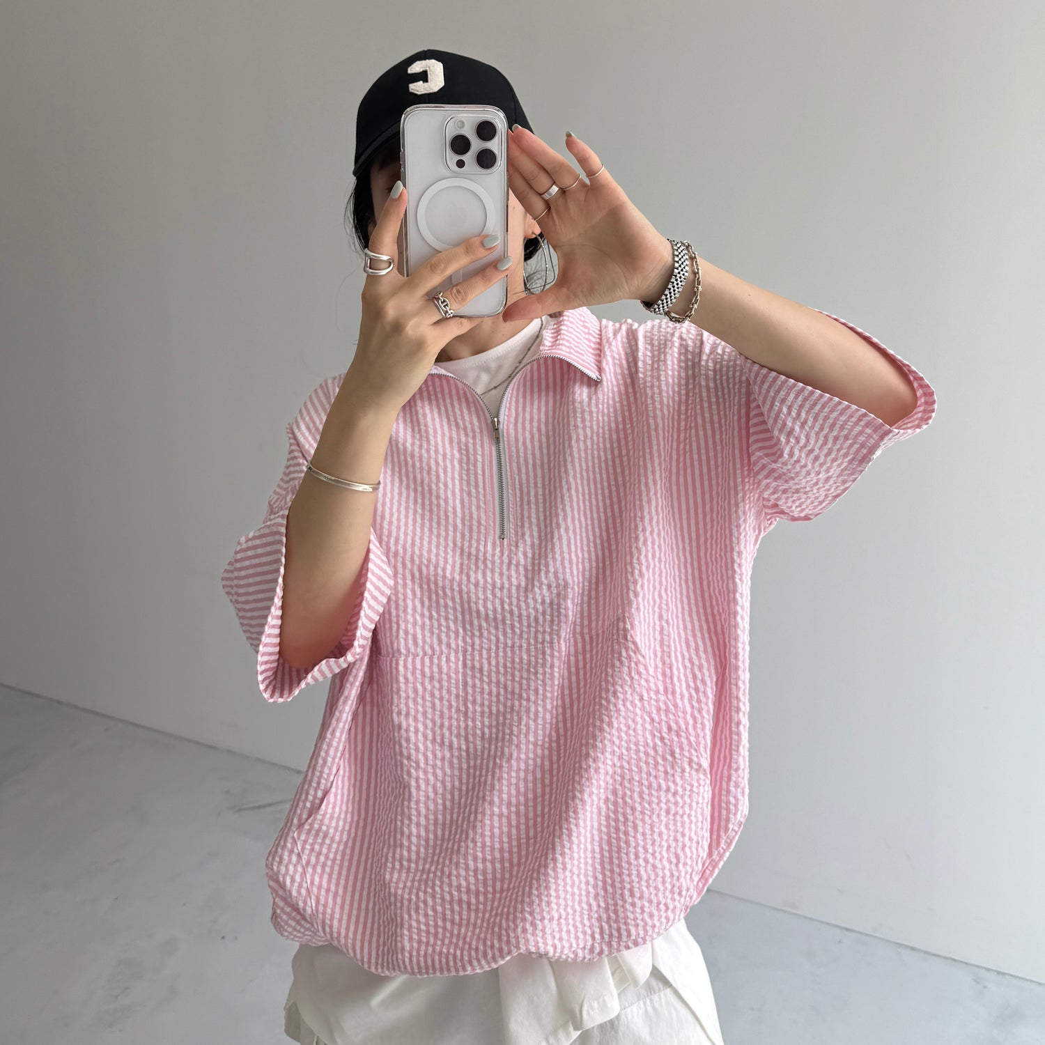 over size half zip holiday PO / pink