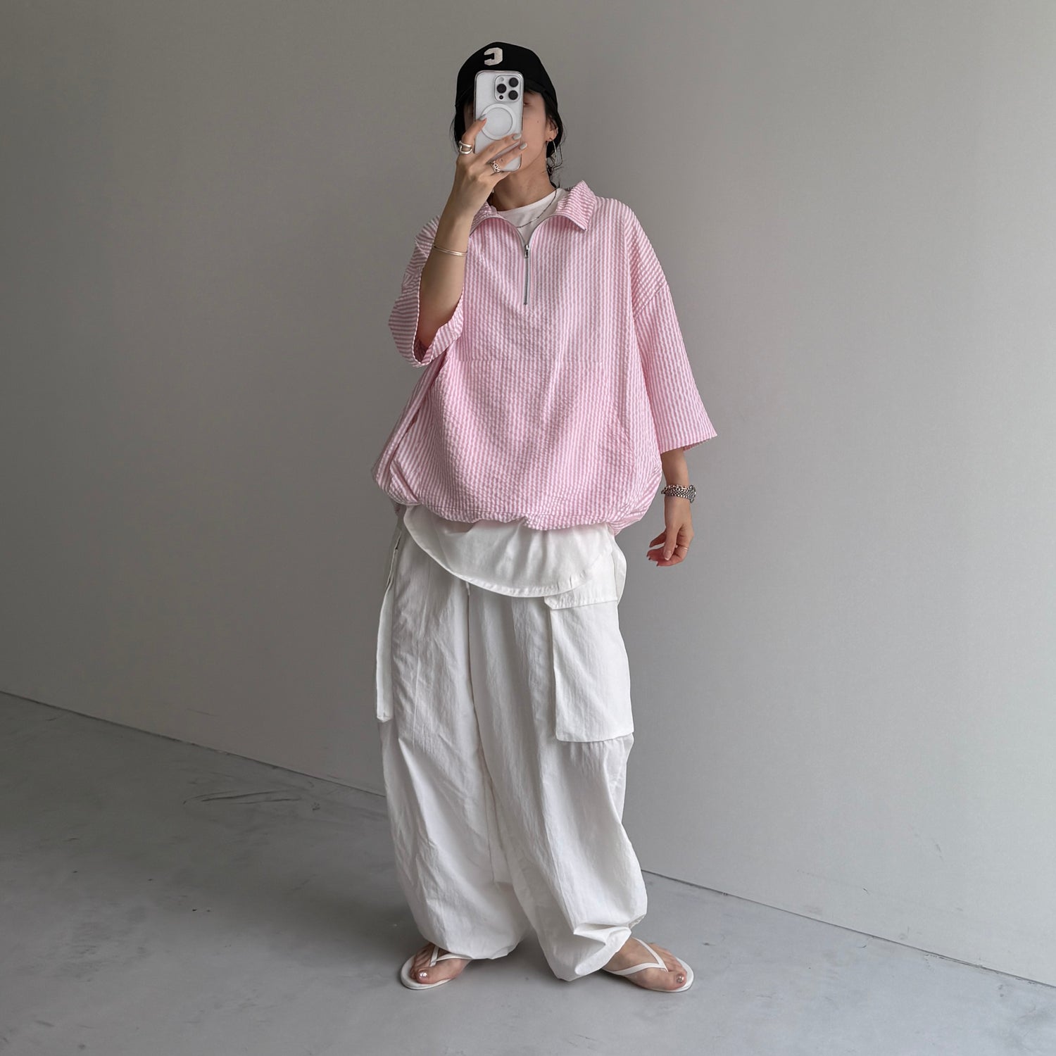 over size half zip holiday PO / pink