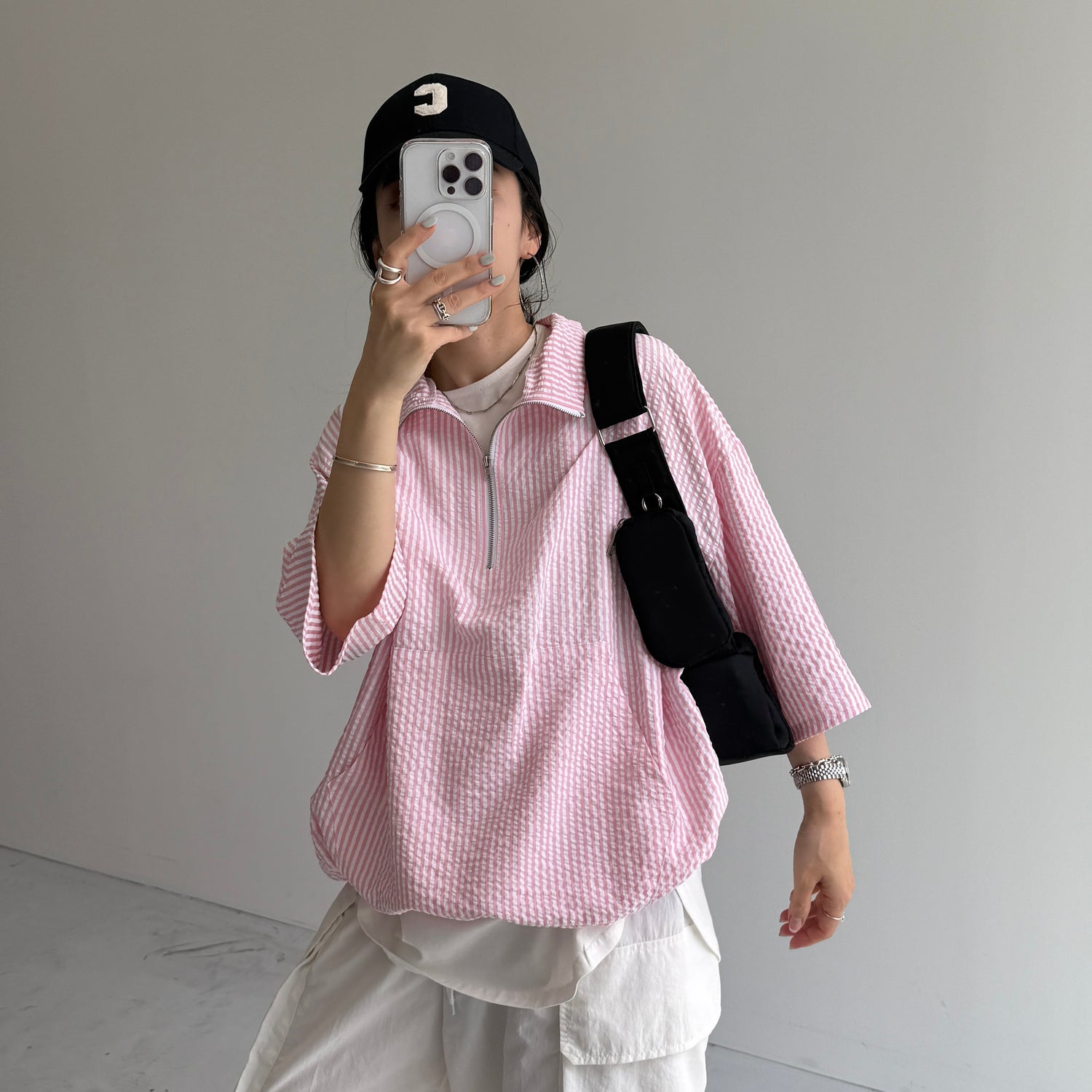 over size half zip holiday PO / pink