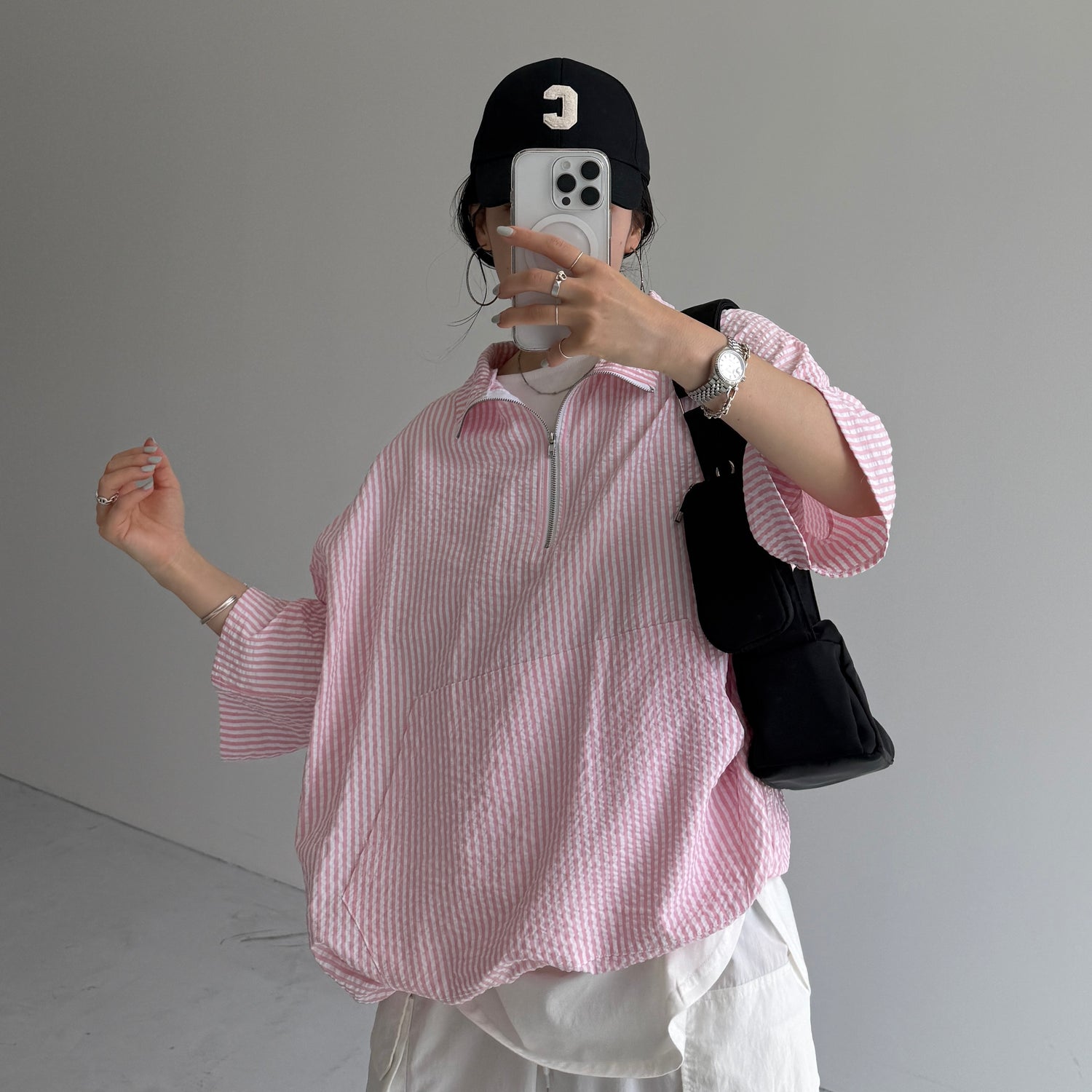 over size half zip holiday PO / pink