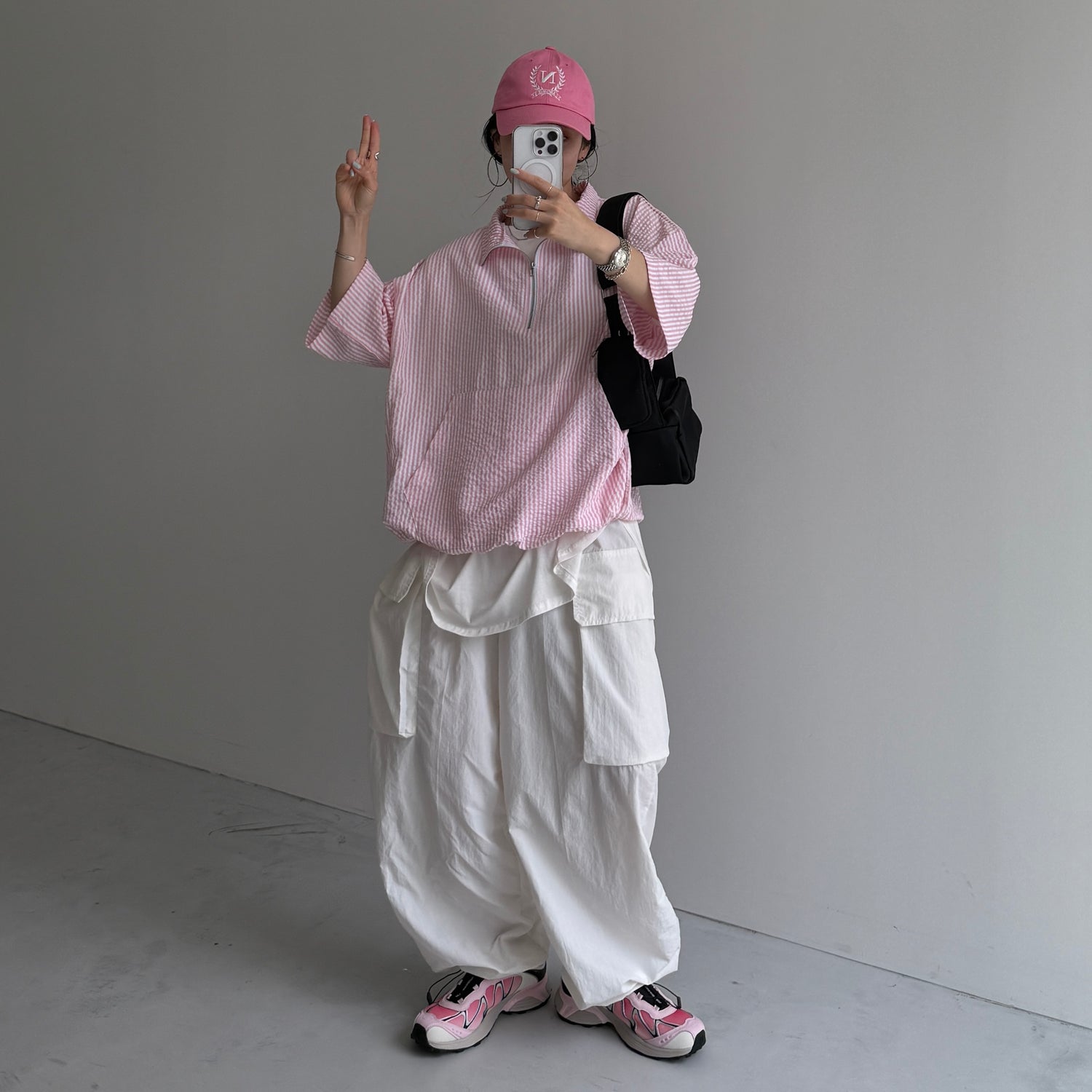 over size half zip holiday PO / pink