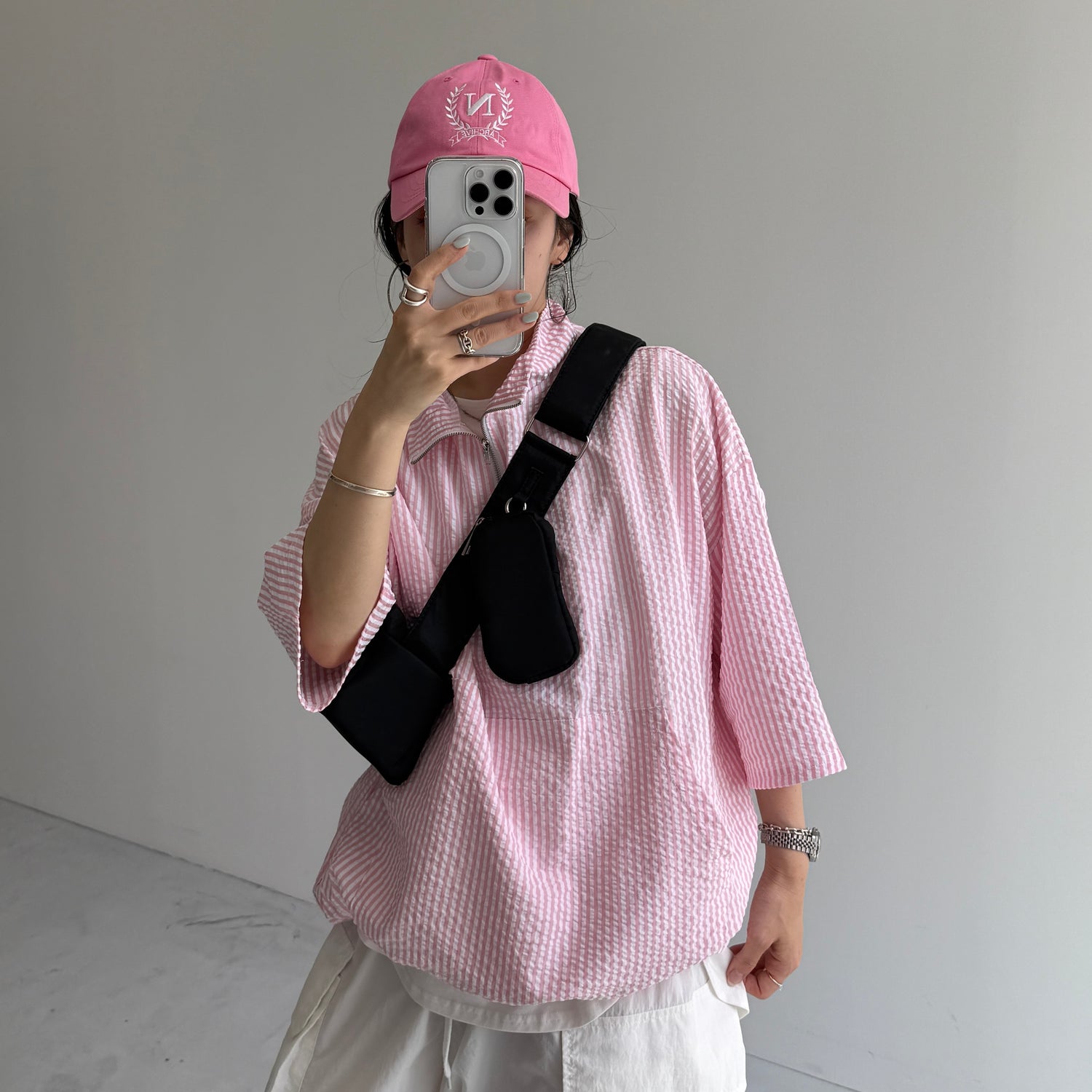 over size half zip holiday PO / pink