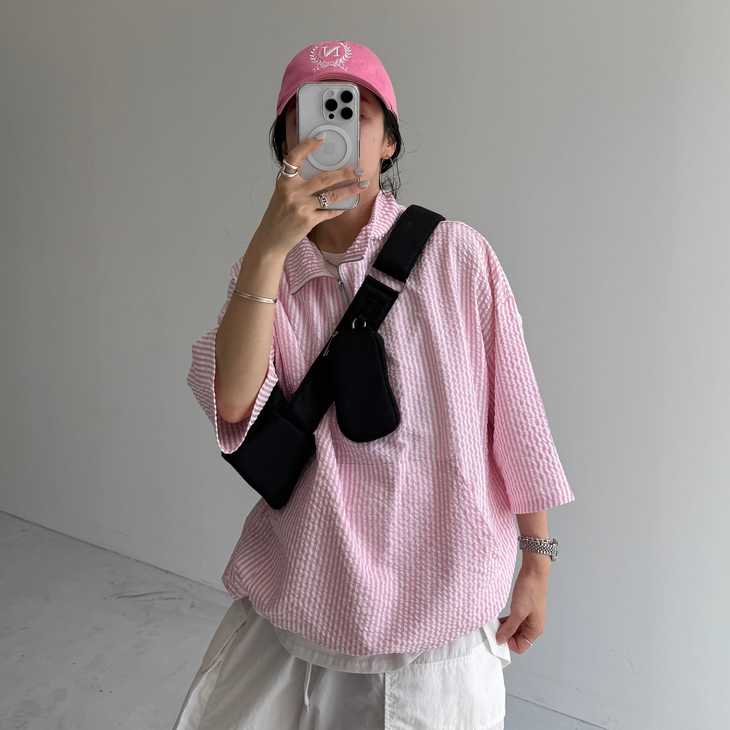 over size half zip holiday PO / pink