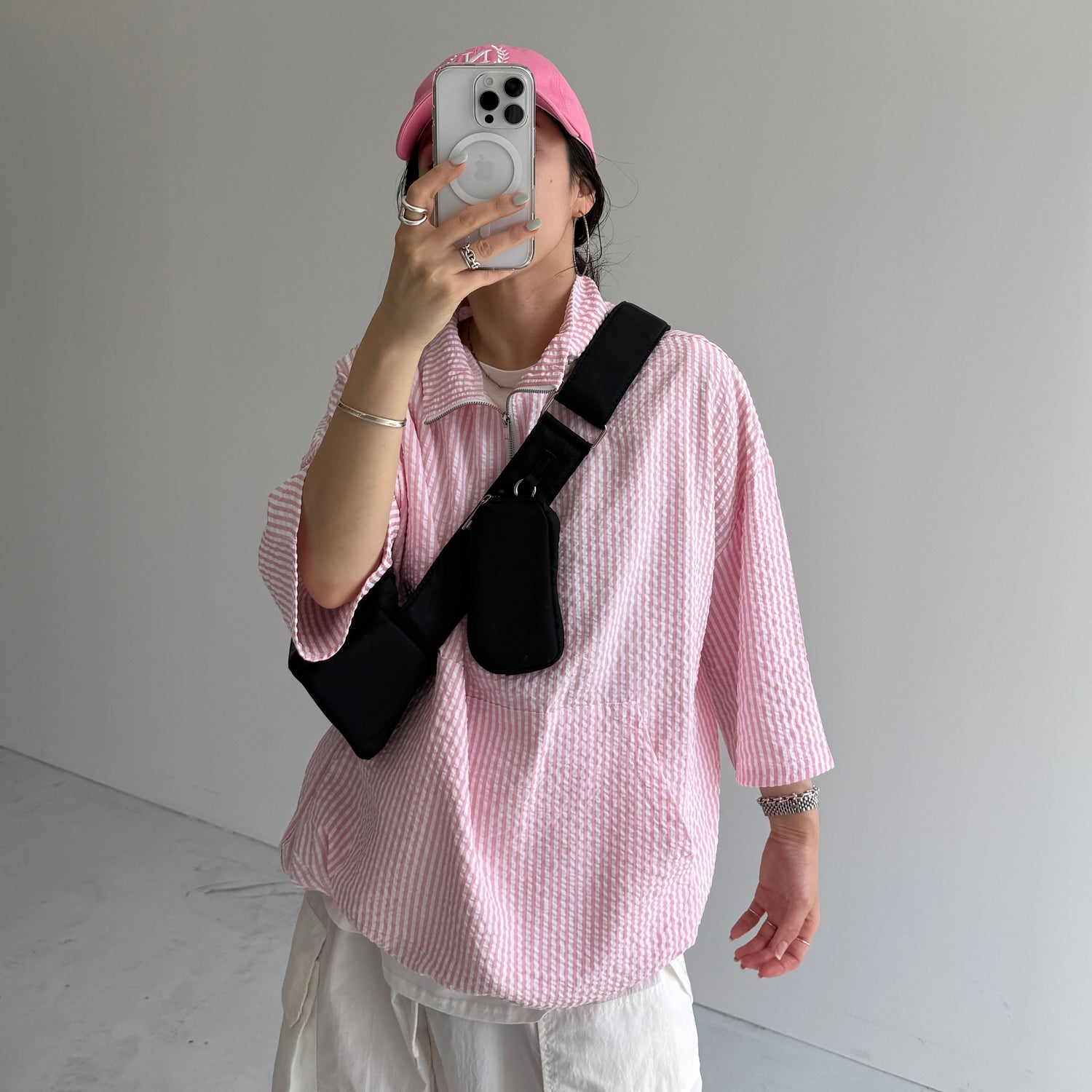 over size half zip holiday PO / pink