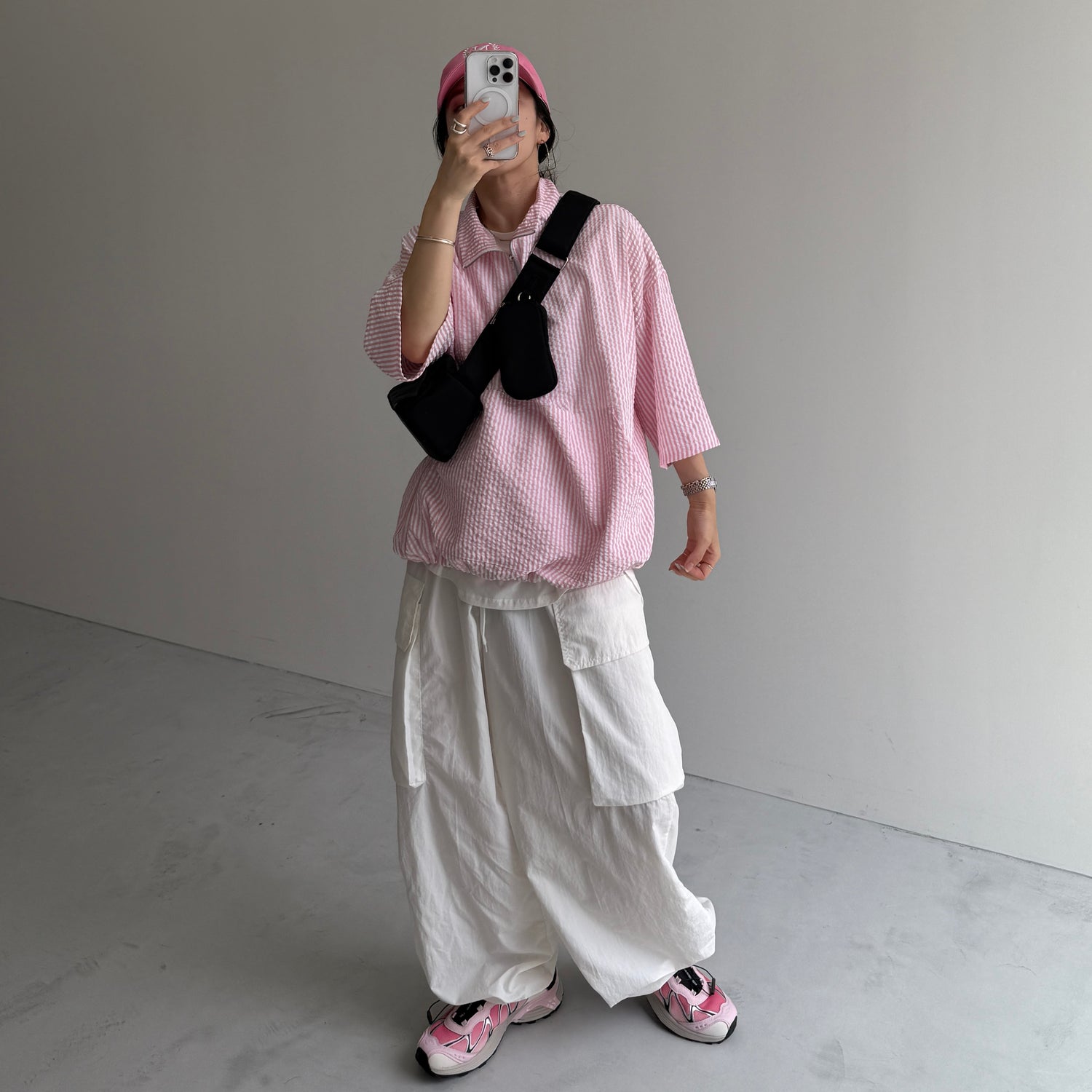 over size half zip holiday PO / pink