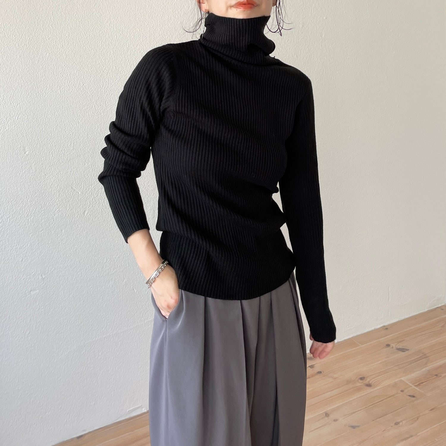 basic rib turtle knit / black