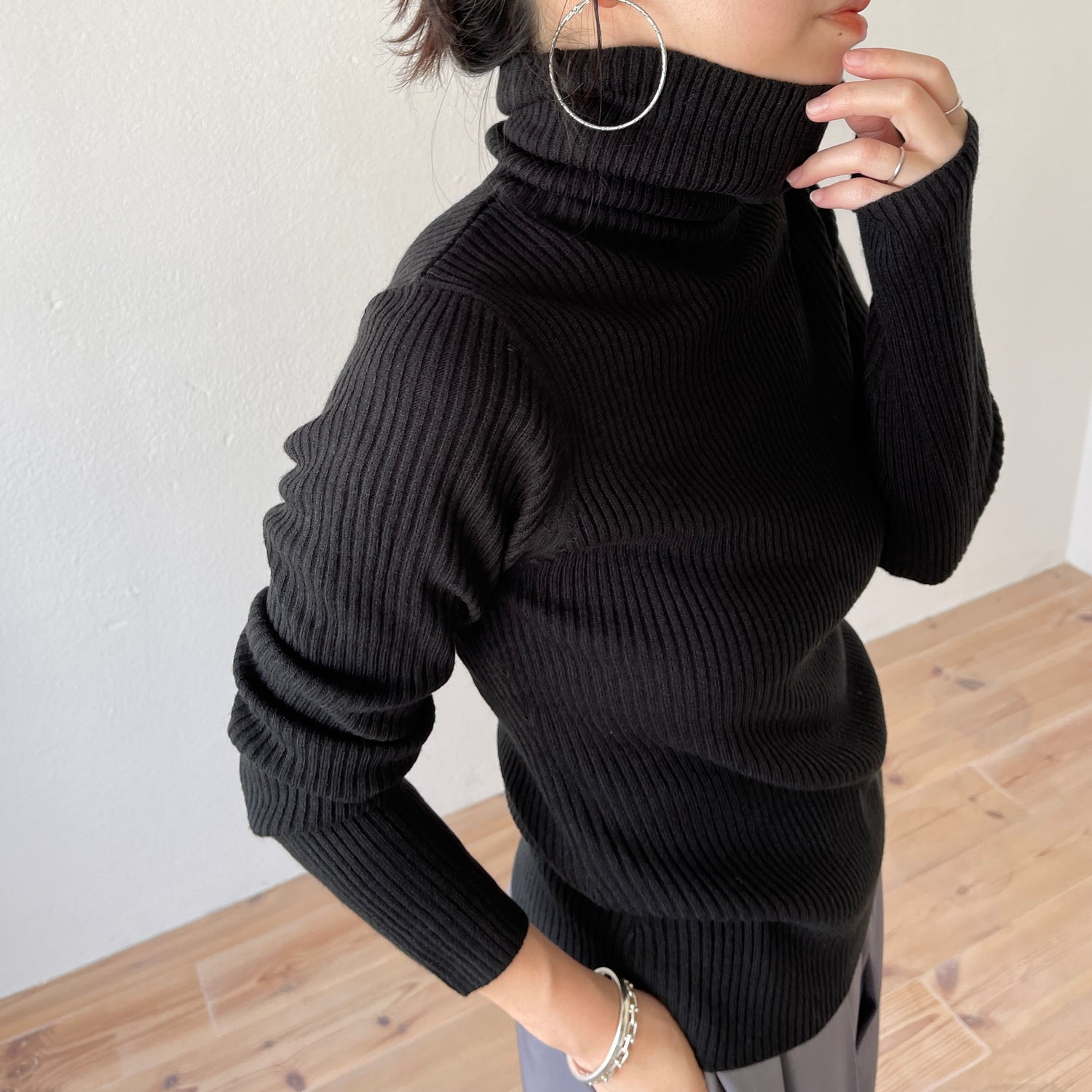 basic rib turtle knit / black