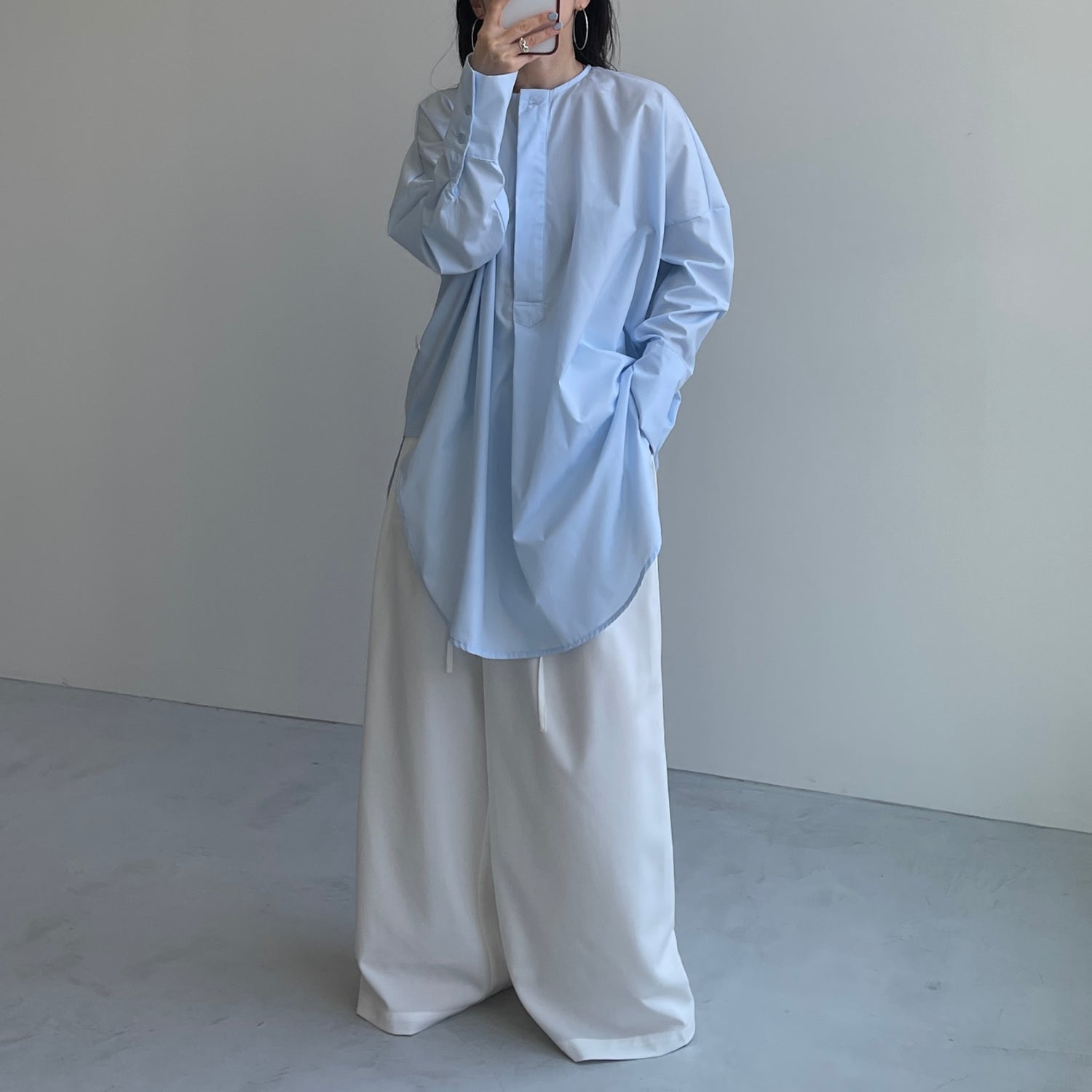 over size no collar mannish shirt / light blue