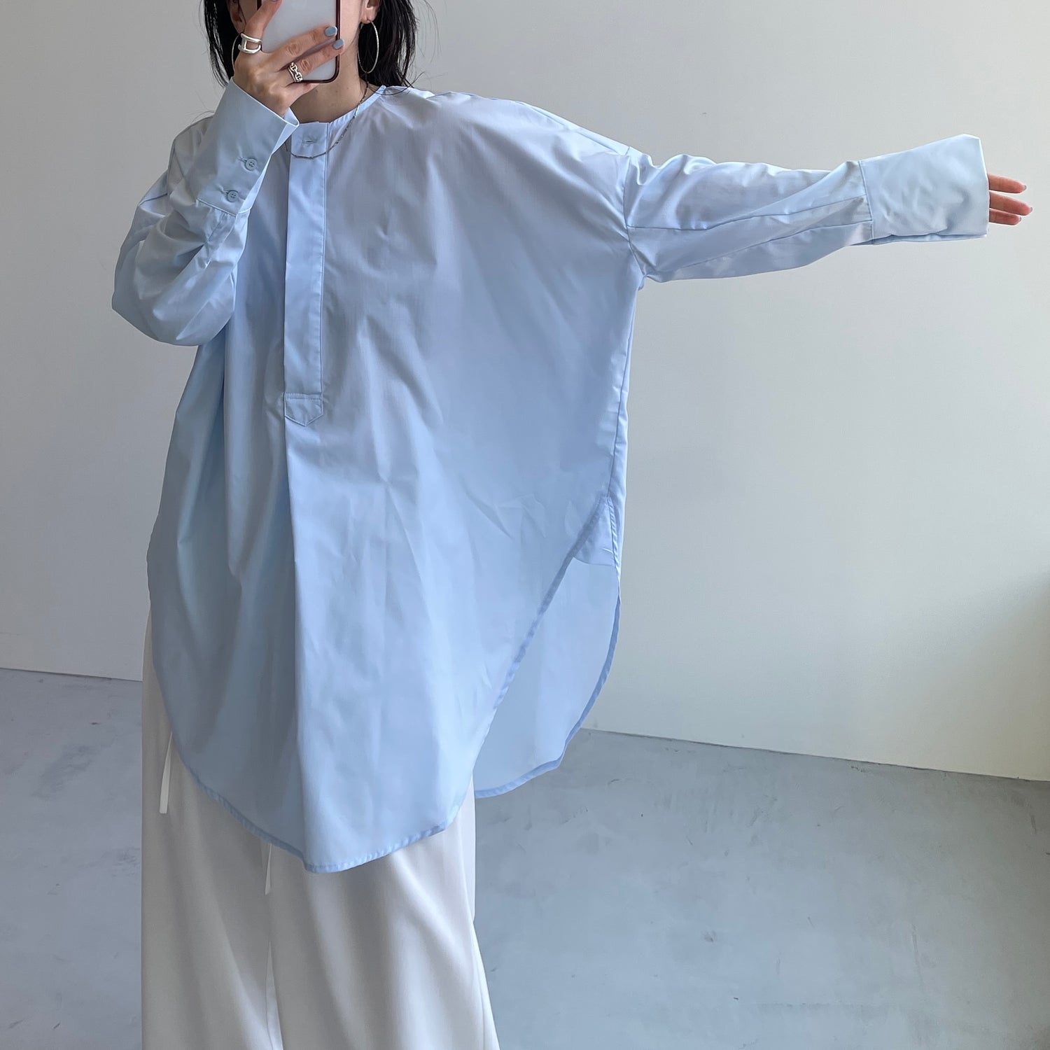 over size no collar mannish shirt / light blue