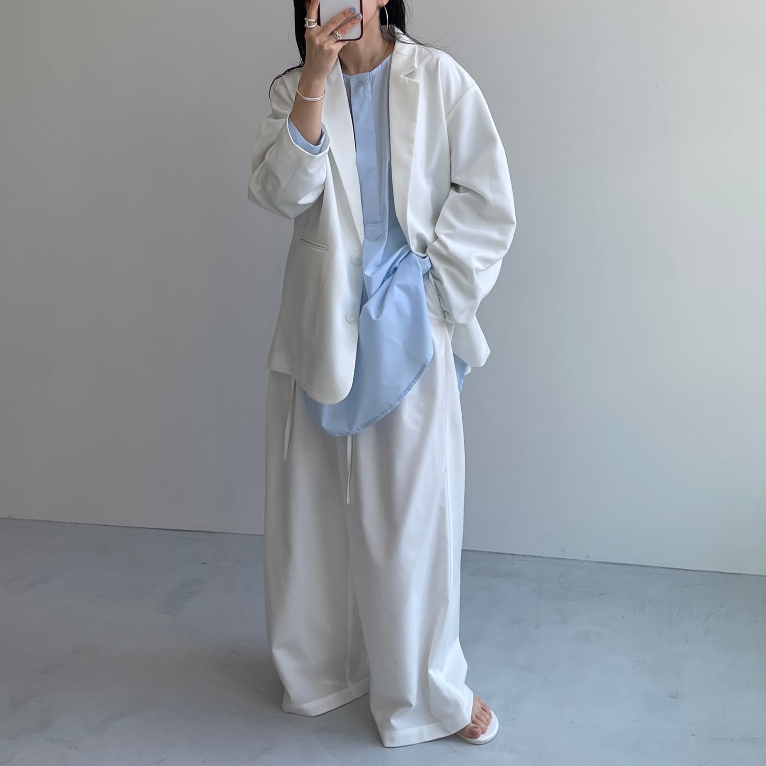 over size no collar mannish shirt / light blue