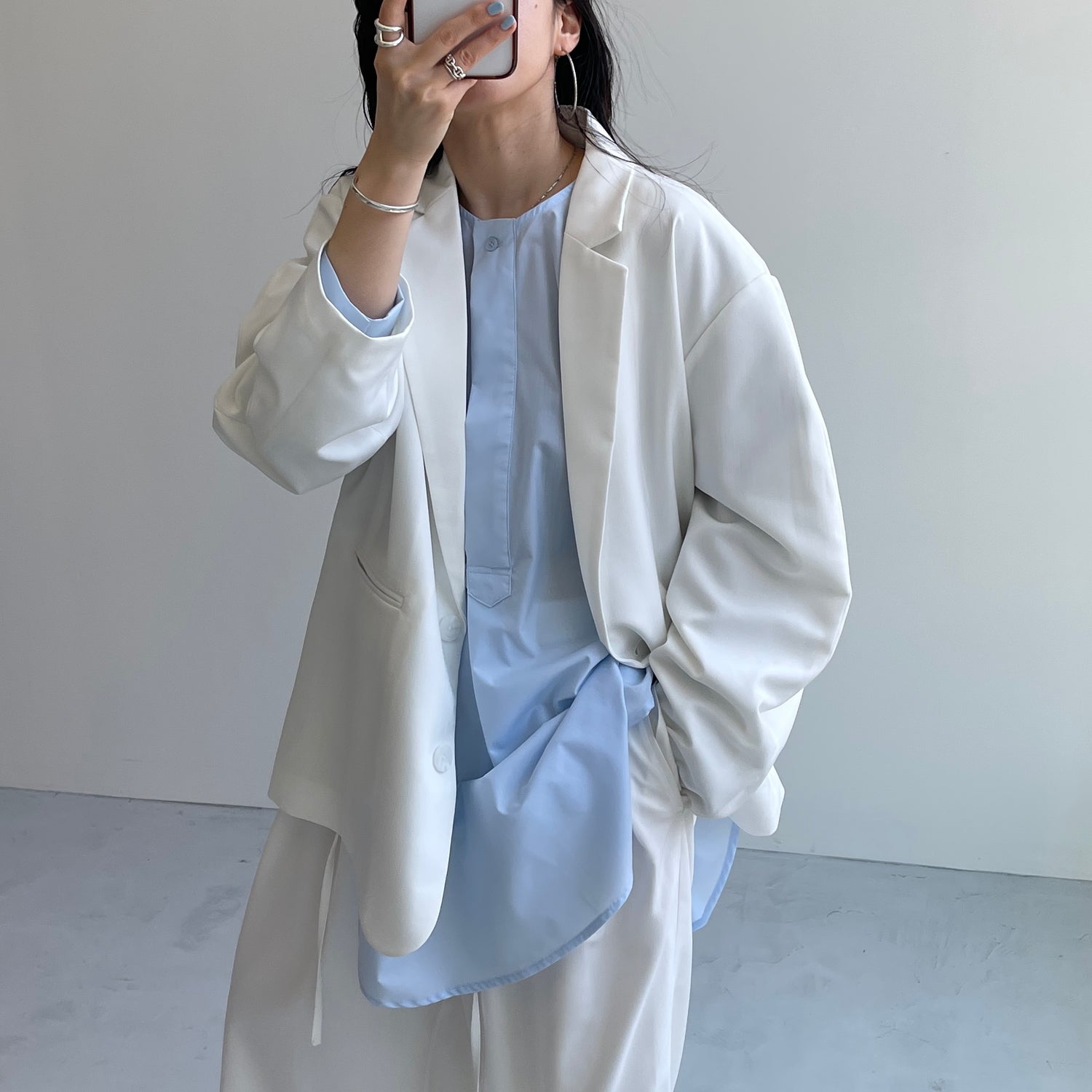 over size no collar mannish shirt / light blue