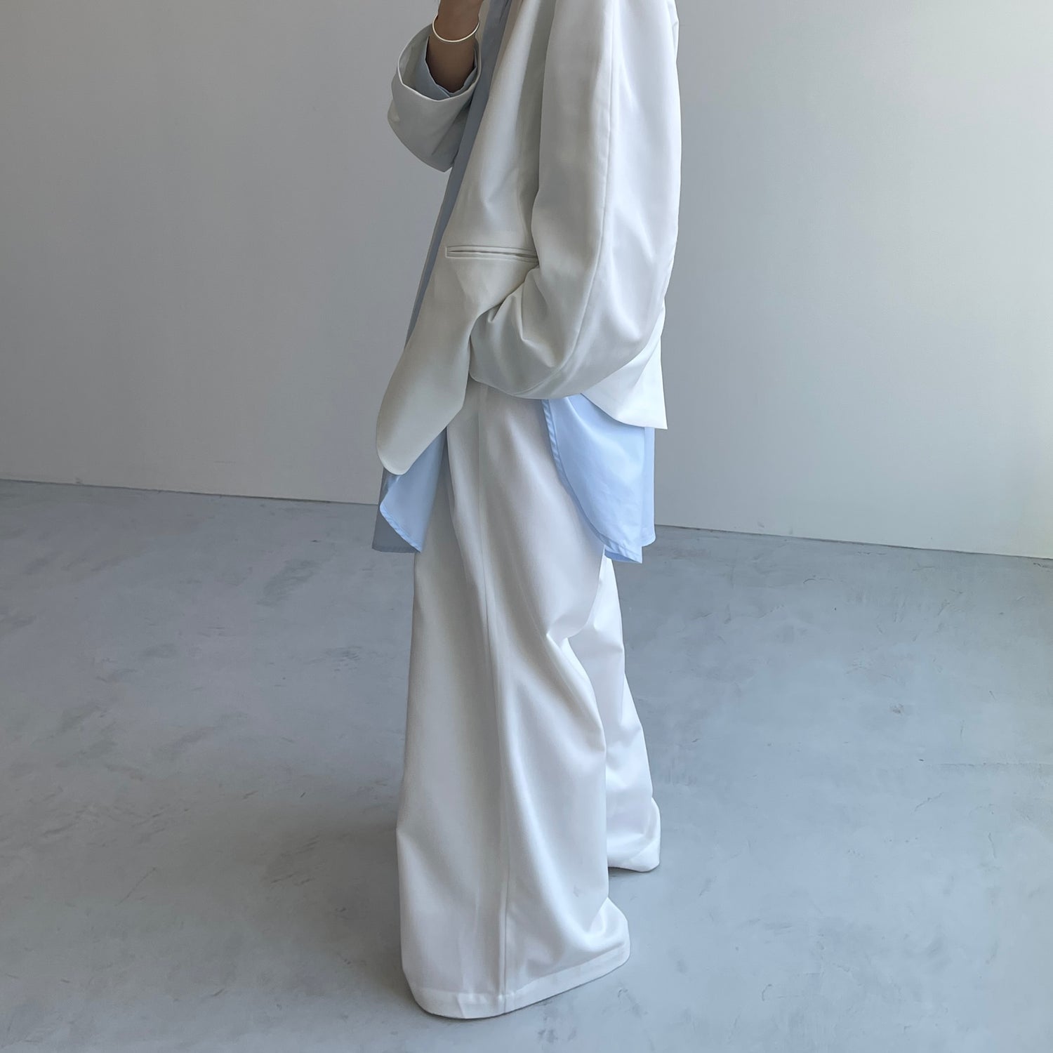 over size no collar mannish shirt / light blue