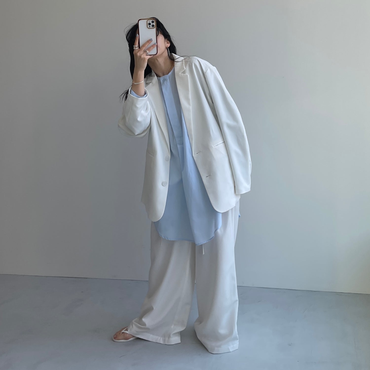 over size no collar mannish shirt / light blue