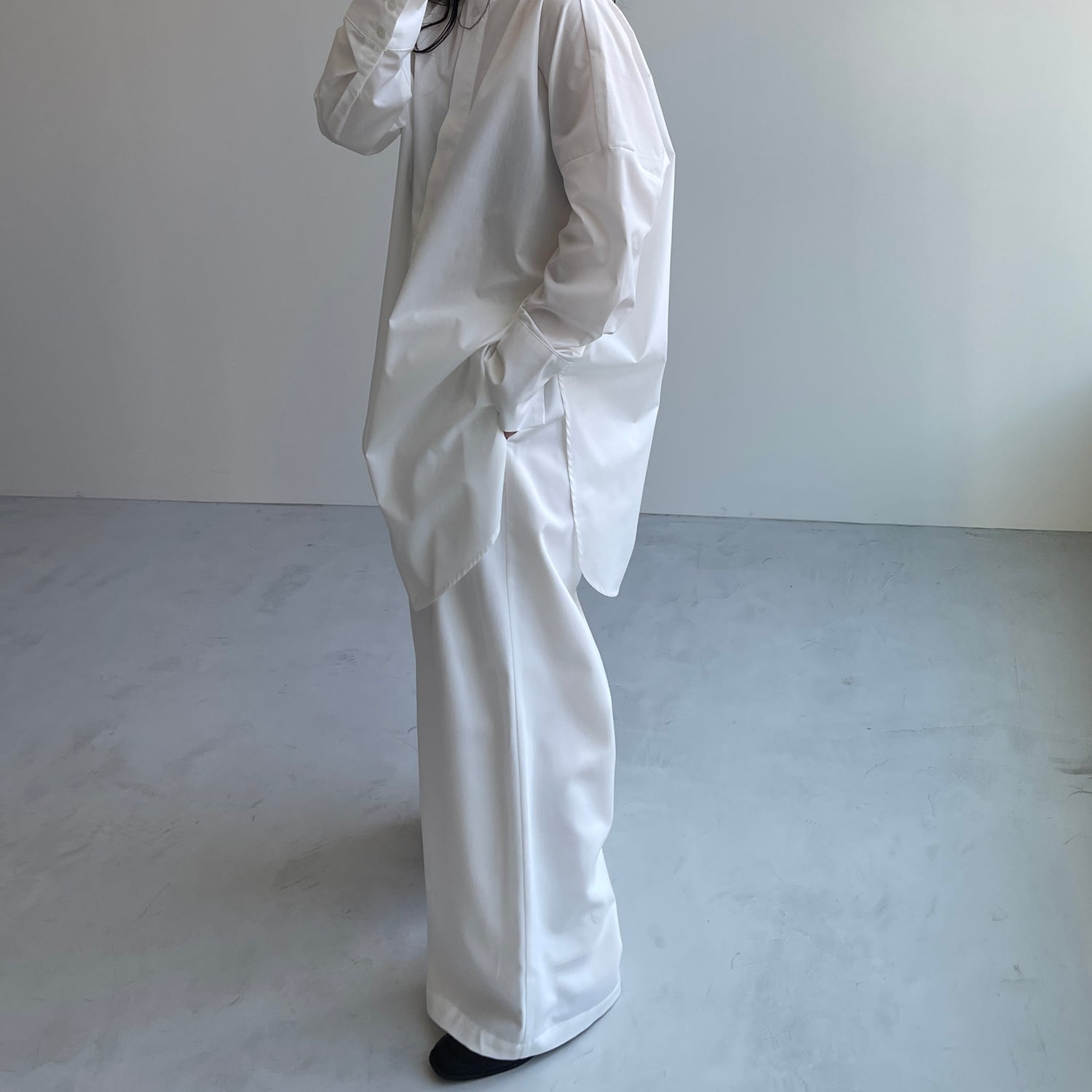 over size no collar mannish shirt / ivory