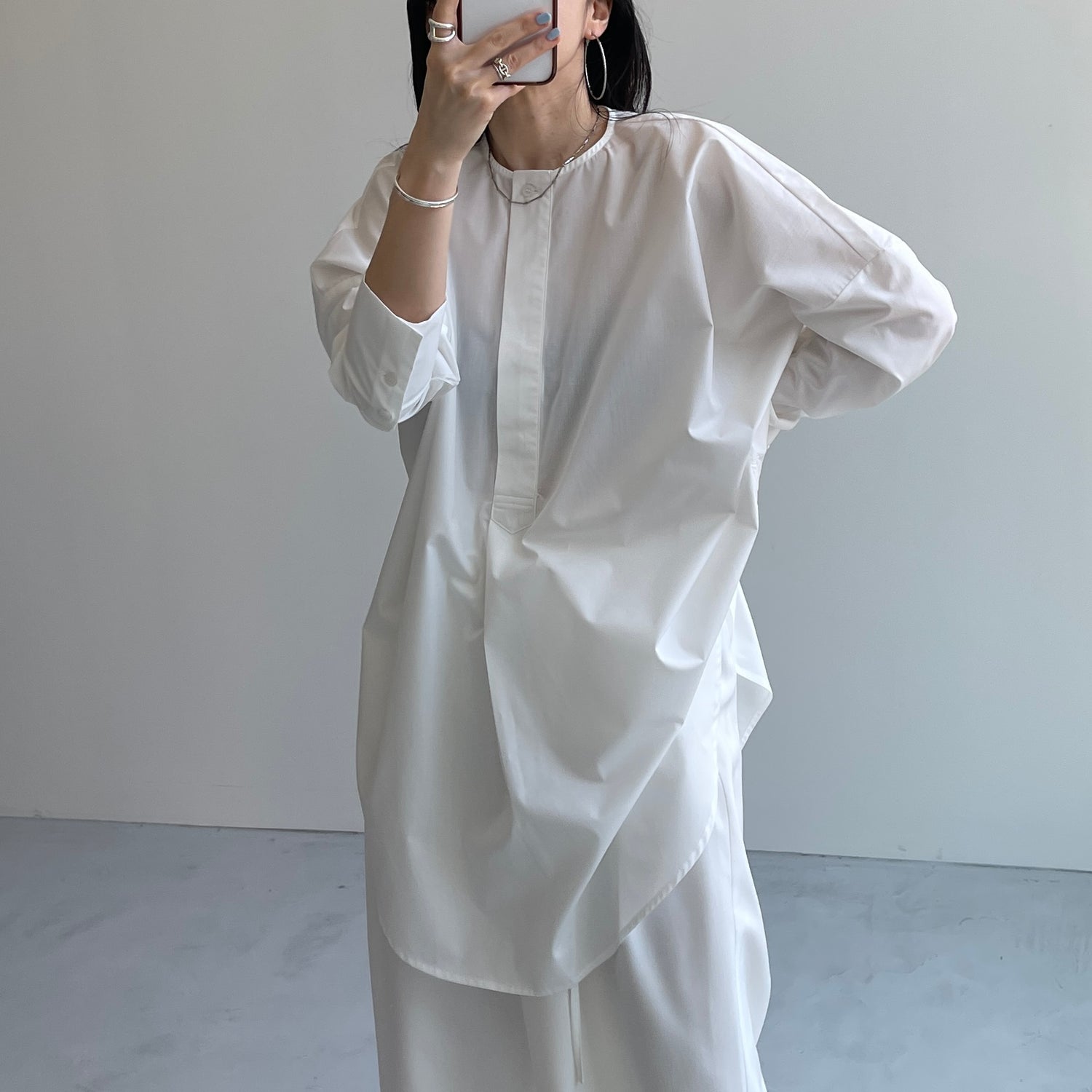 over size no collar mannish shirt / ivory