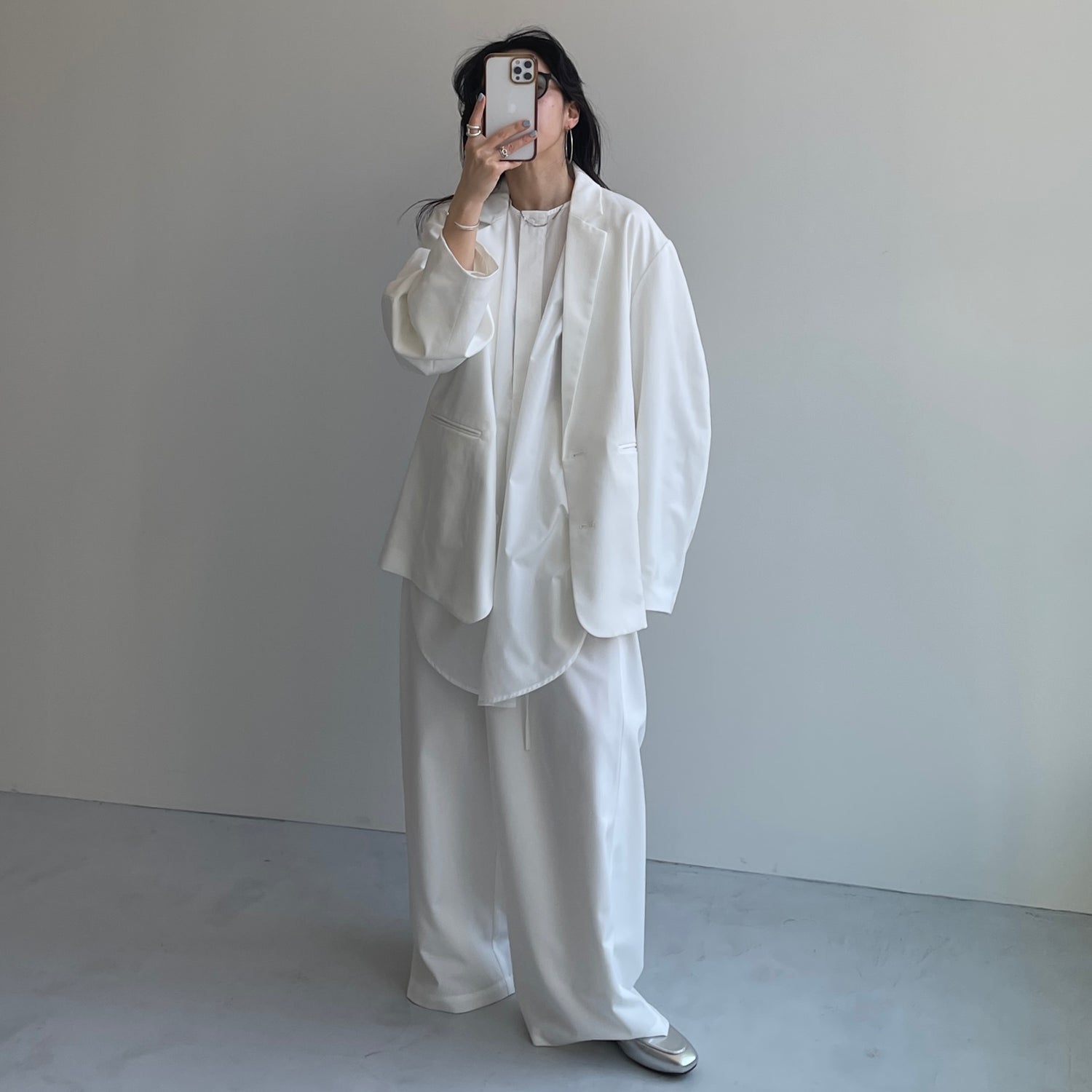 over size no collar mannish shirt / ivory