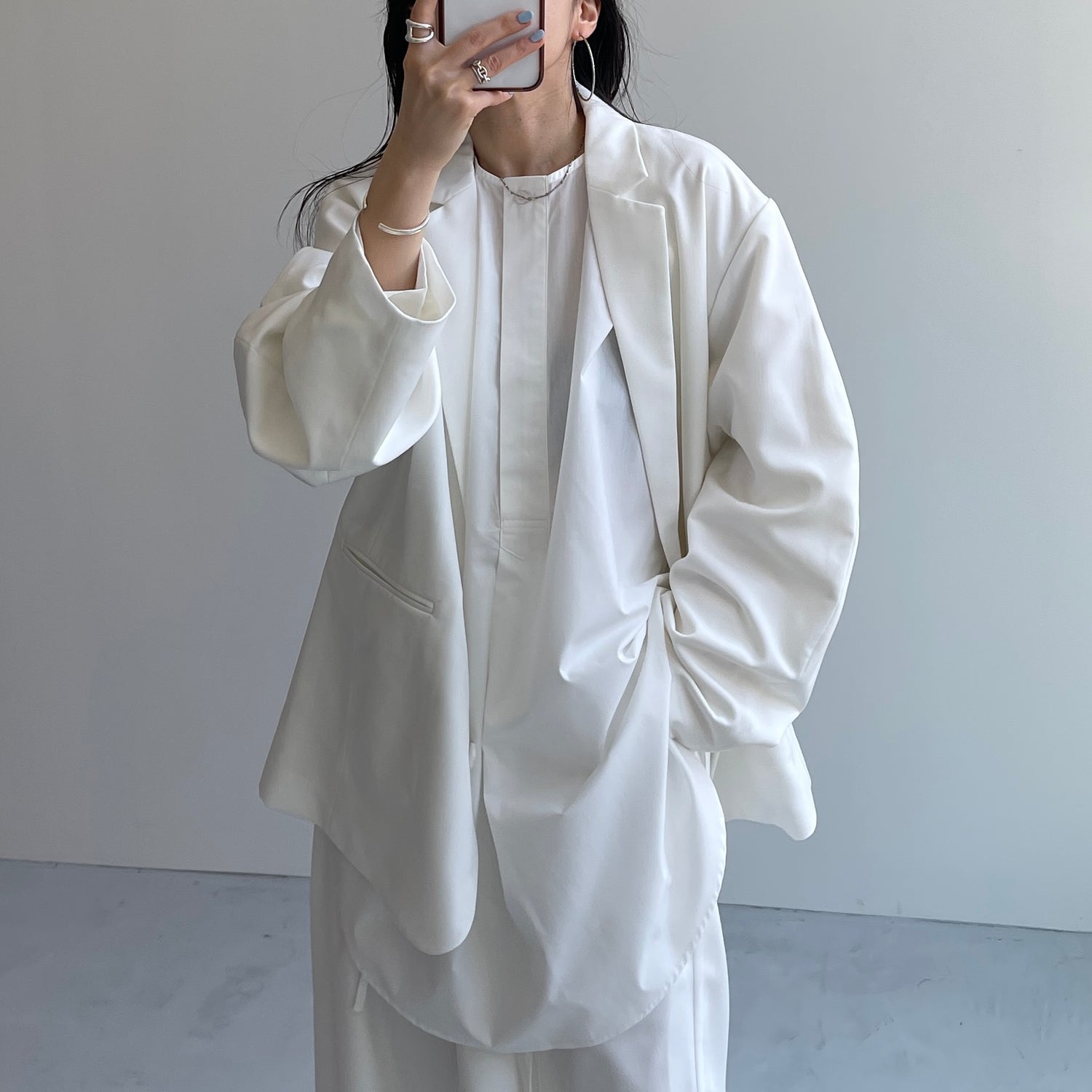 over size no collar mannish shirt / ivory