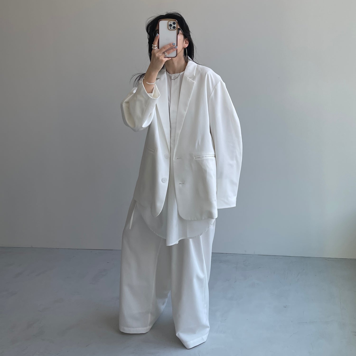 over size no collar mannish shirt / ivory