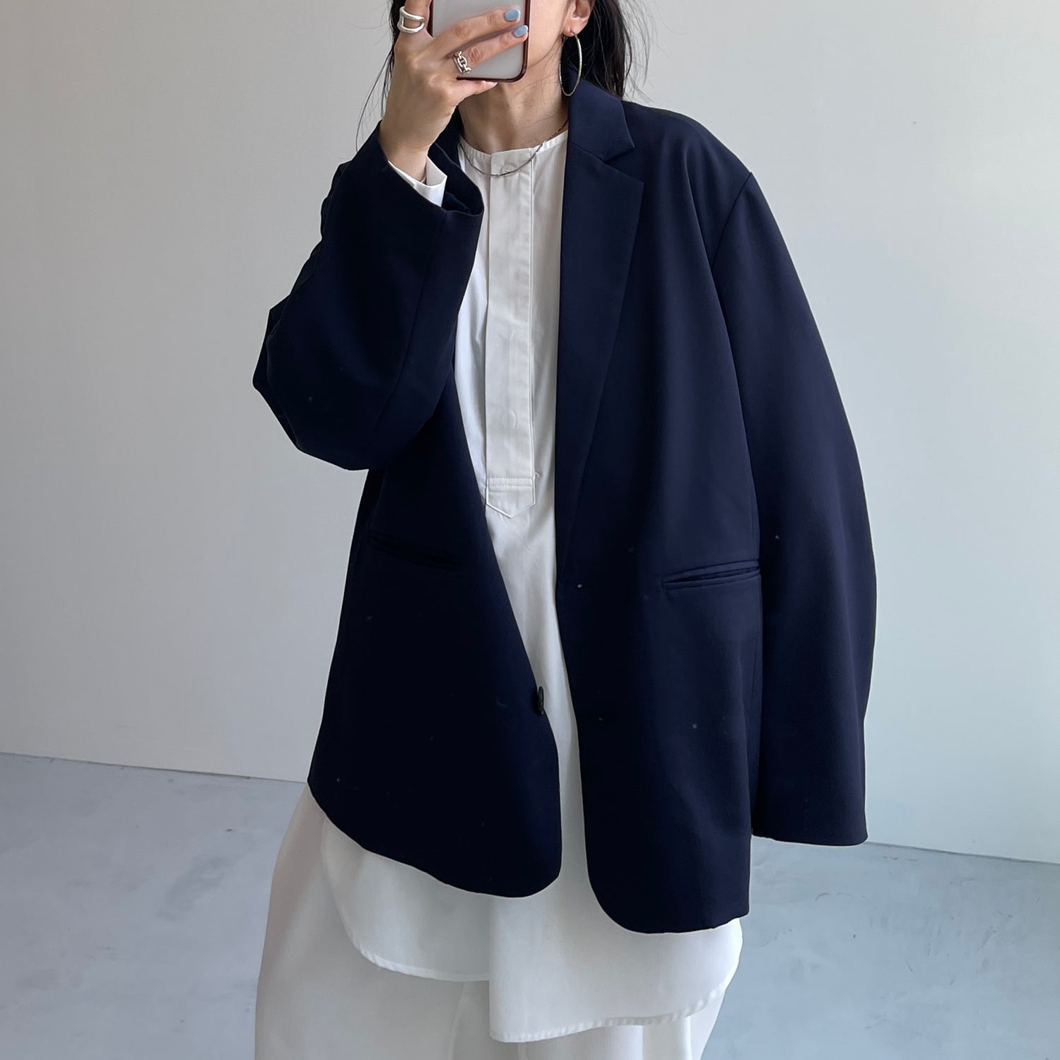 over size no collar mannish shirt / ivory