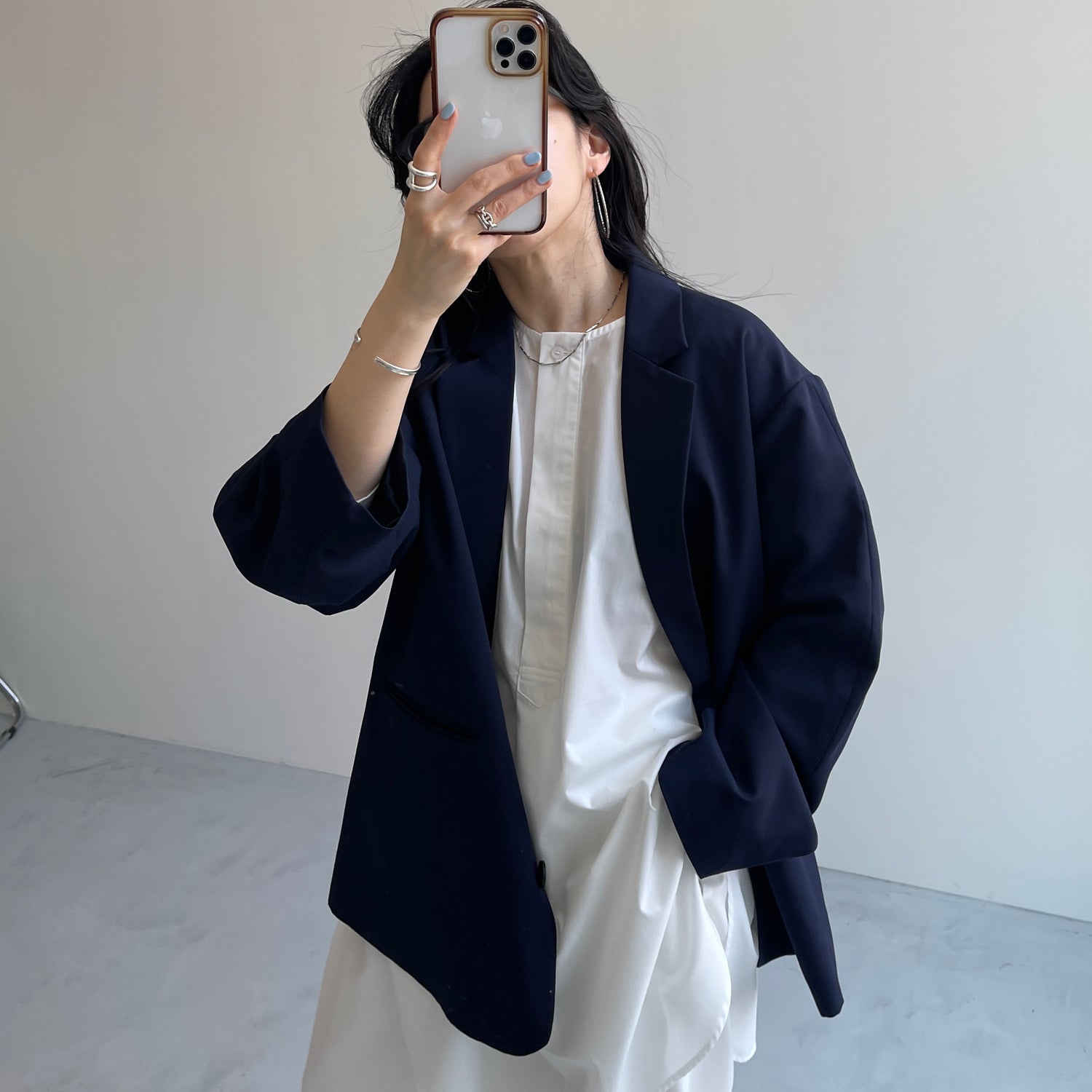 over size no collar mannish shirt / ivory