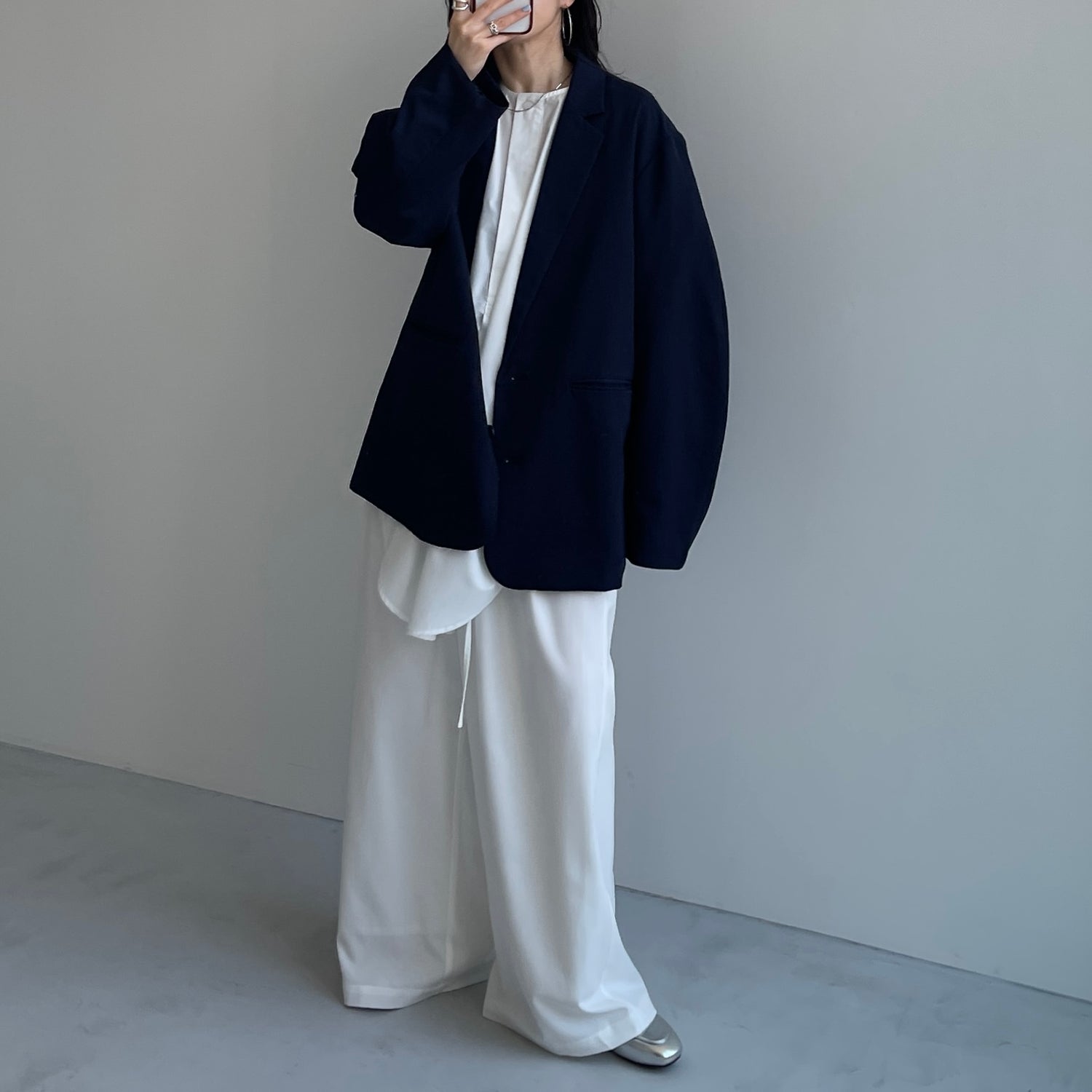 over size no collar mannish shirt / ivory