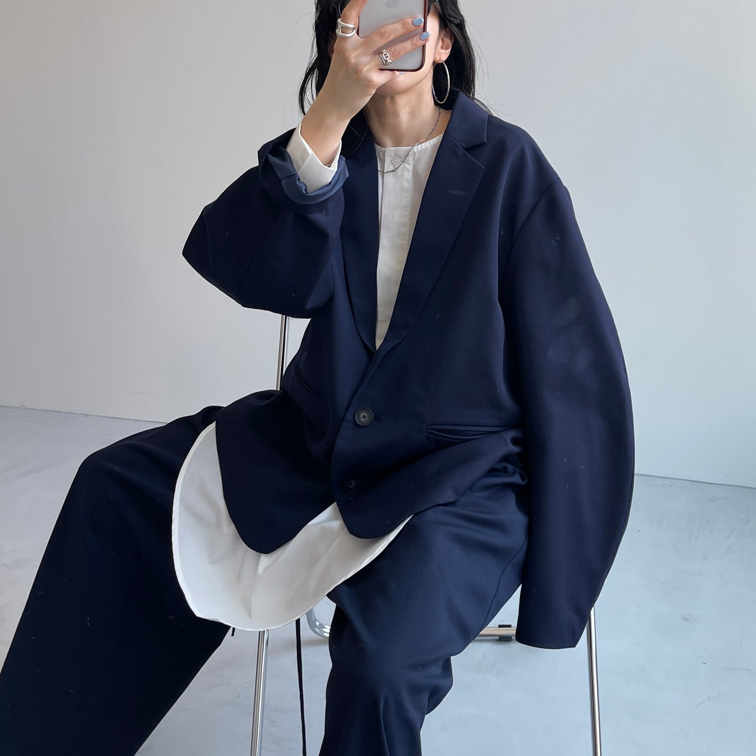 over size no collar mannish shirt / ivory