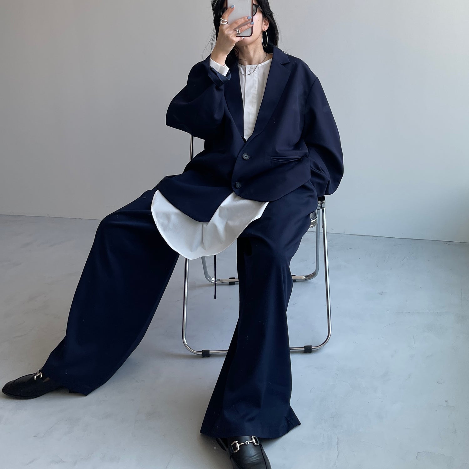 over size no collar mannish shirt / ivory