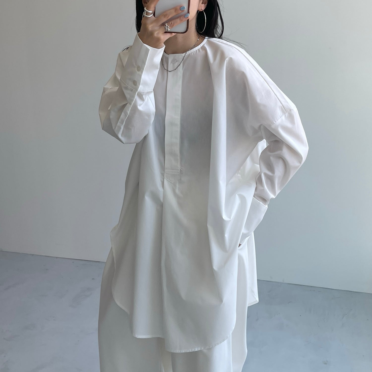 over size no collar mannish shirt / ivory