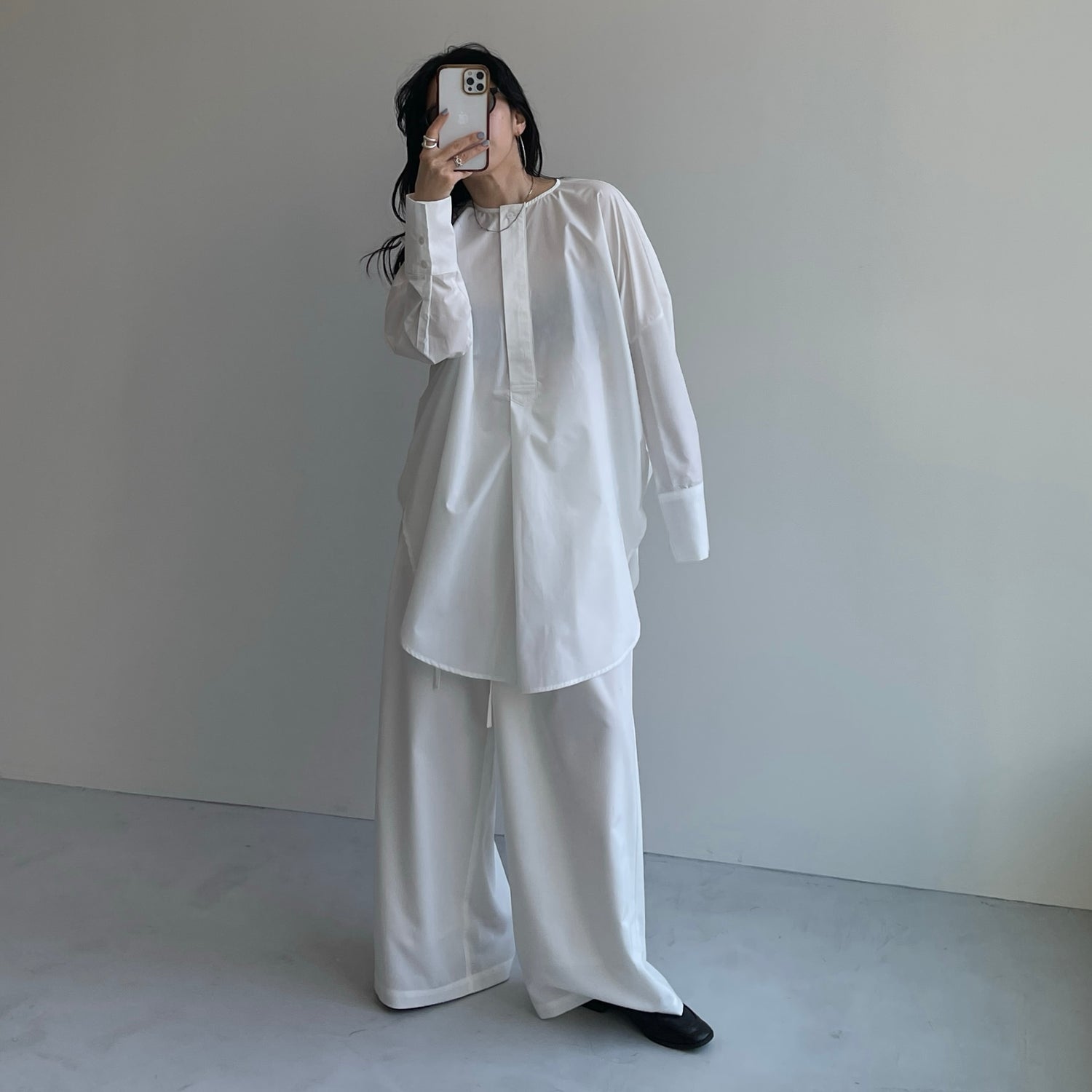 over size no collar mannish shirt / ivory