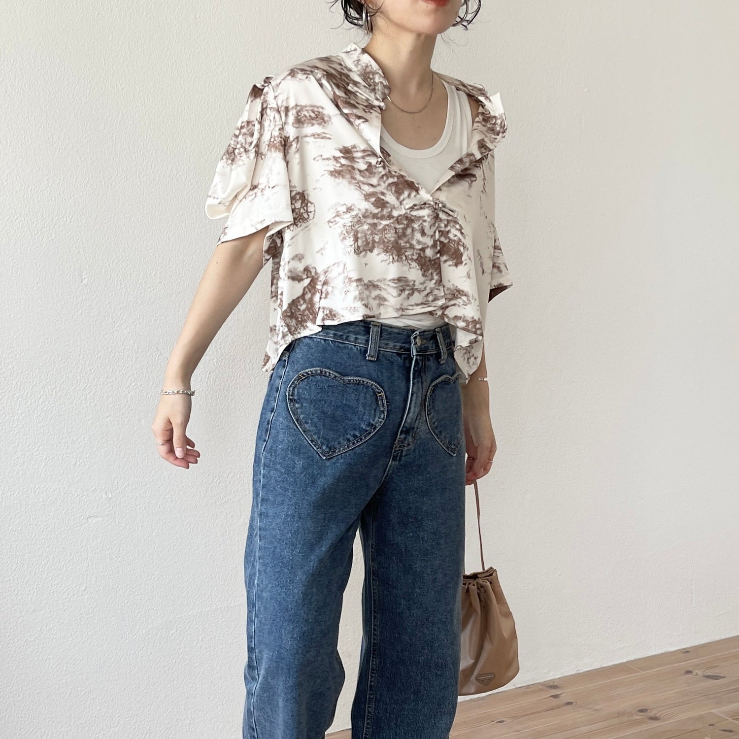【SAMPLE】puff shoulder china shirt / brown