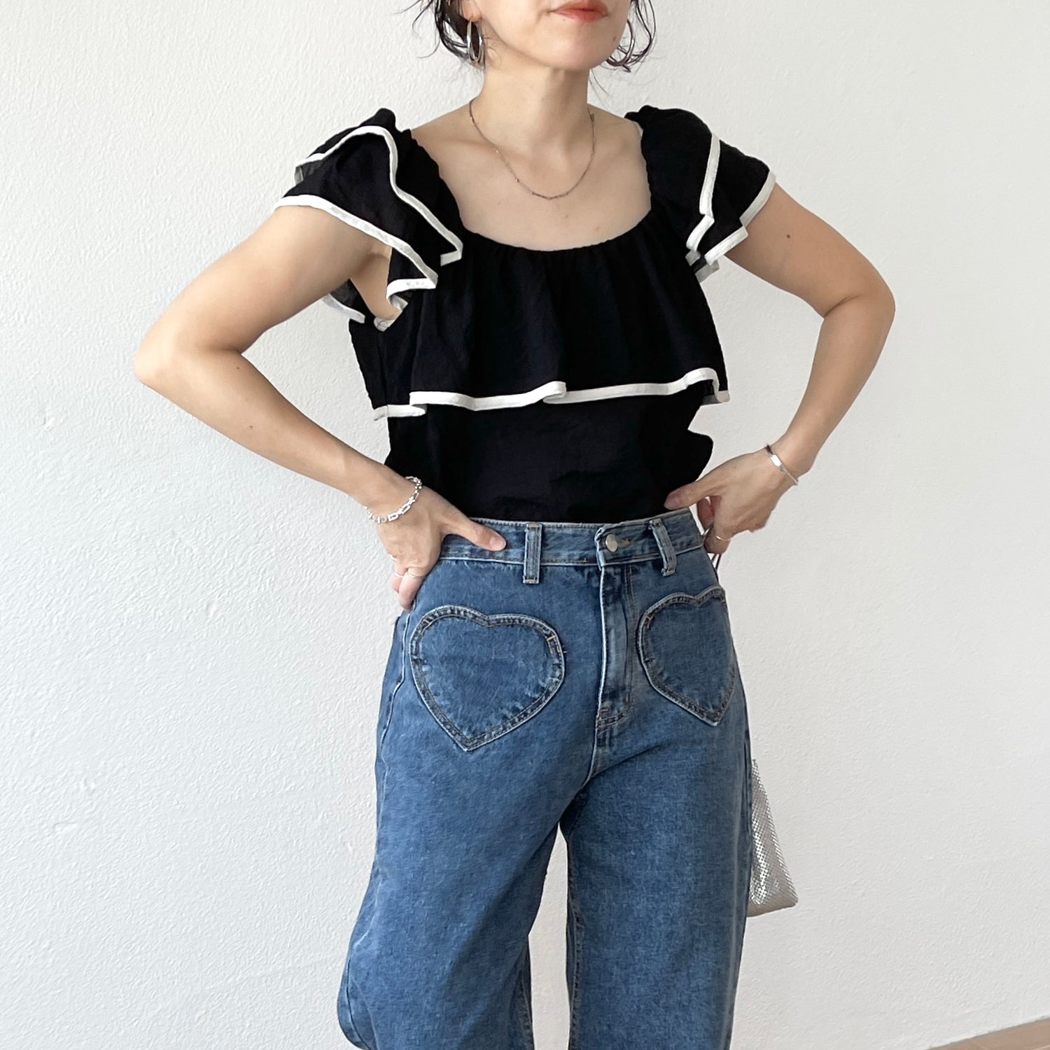 2way chiffon tops / black
