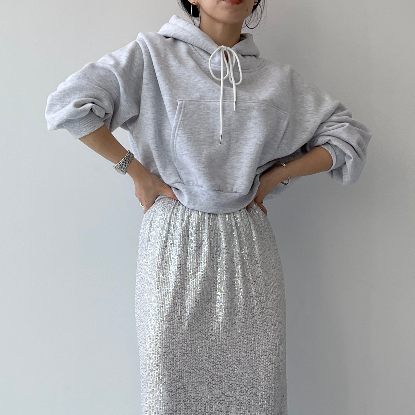 egg short hoodie / gray