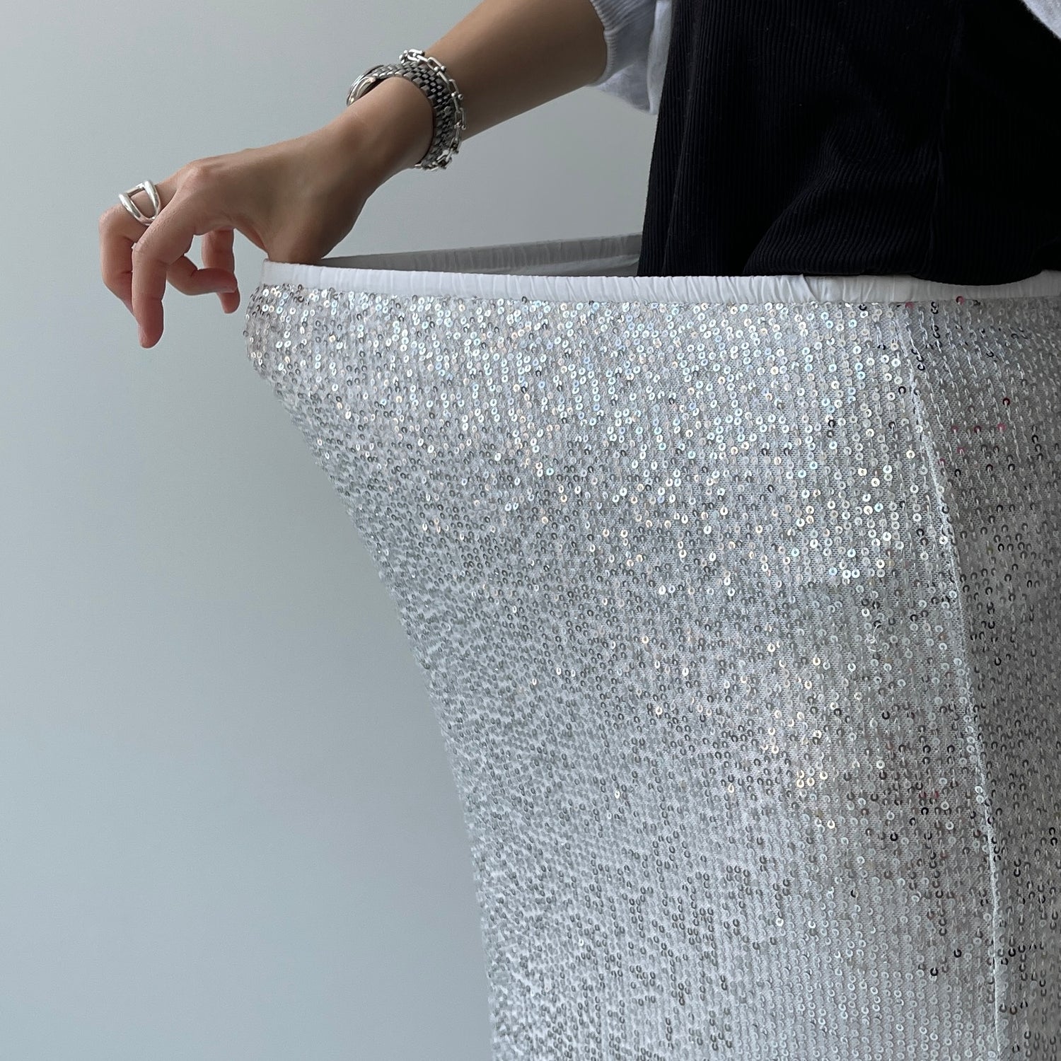 "GIRAGIRA" disco skirt / silver