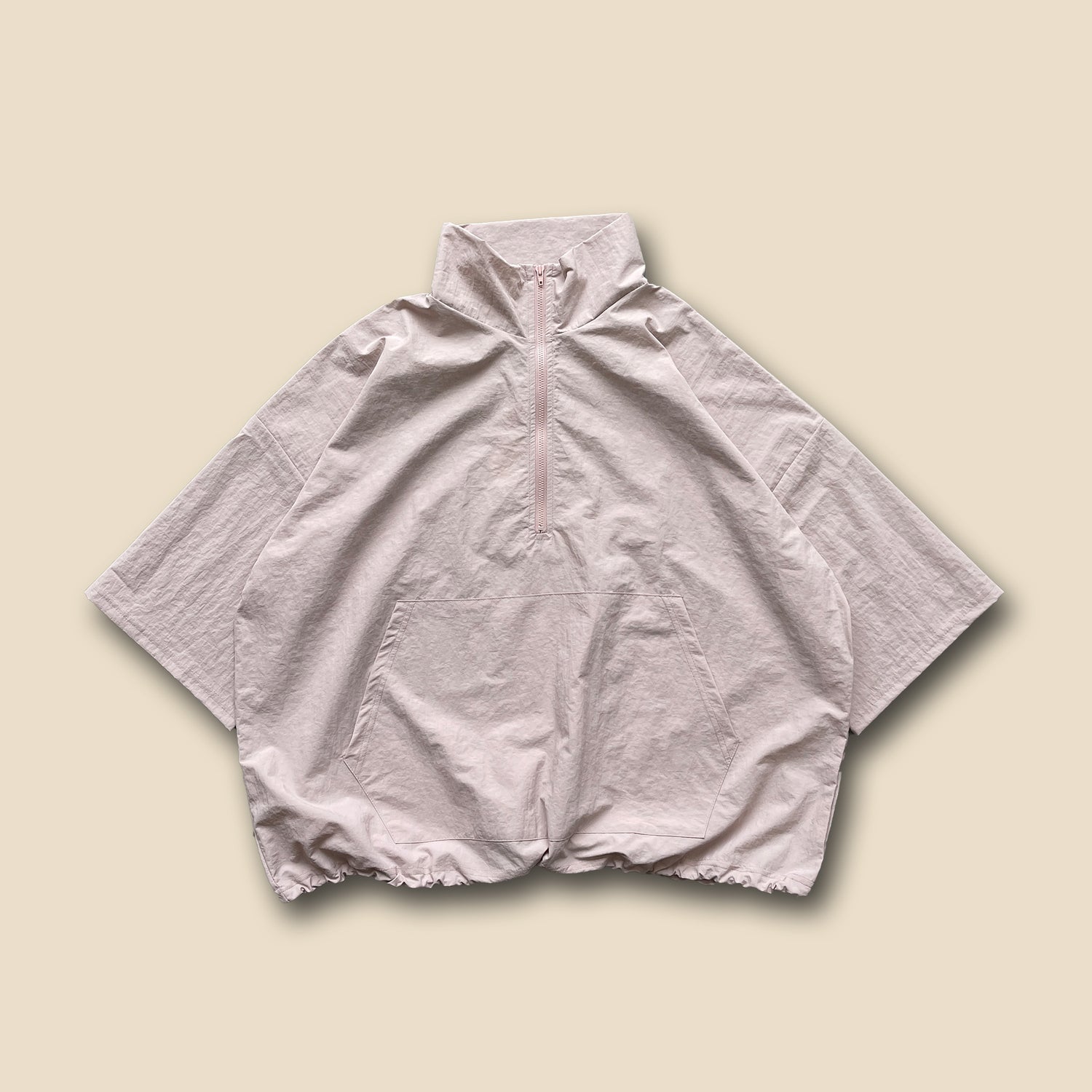over size half zip nylon po / pink