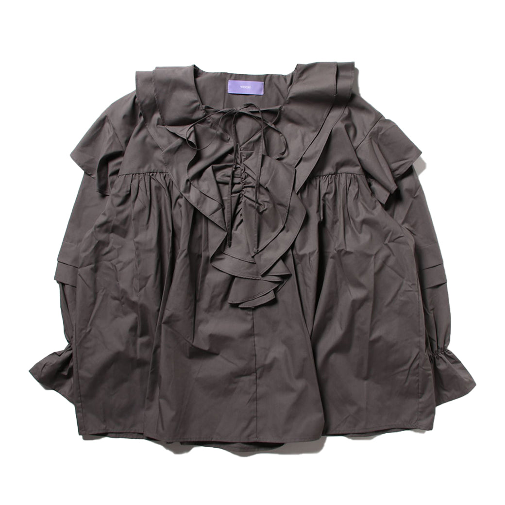 big collar frill blouse / charcoal