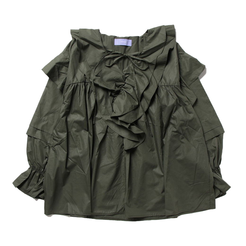 big collar frill blouse / khaki