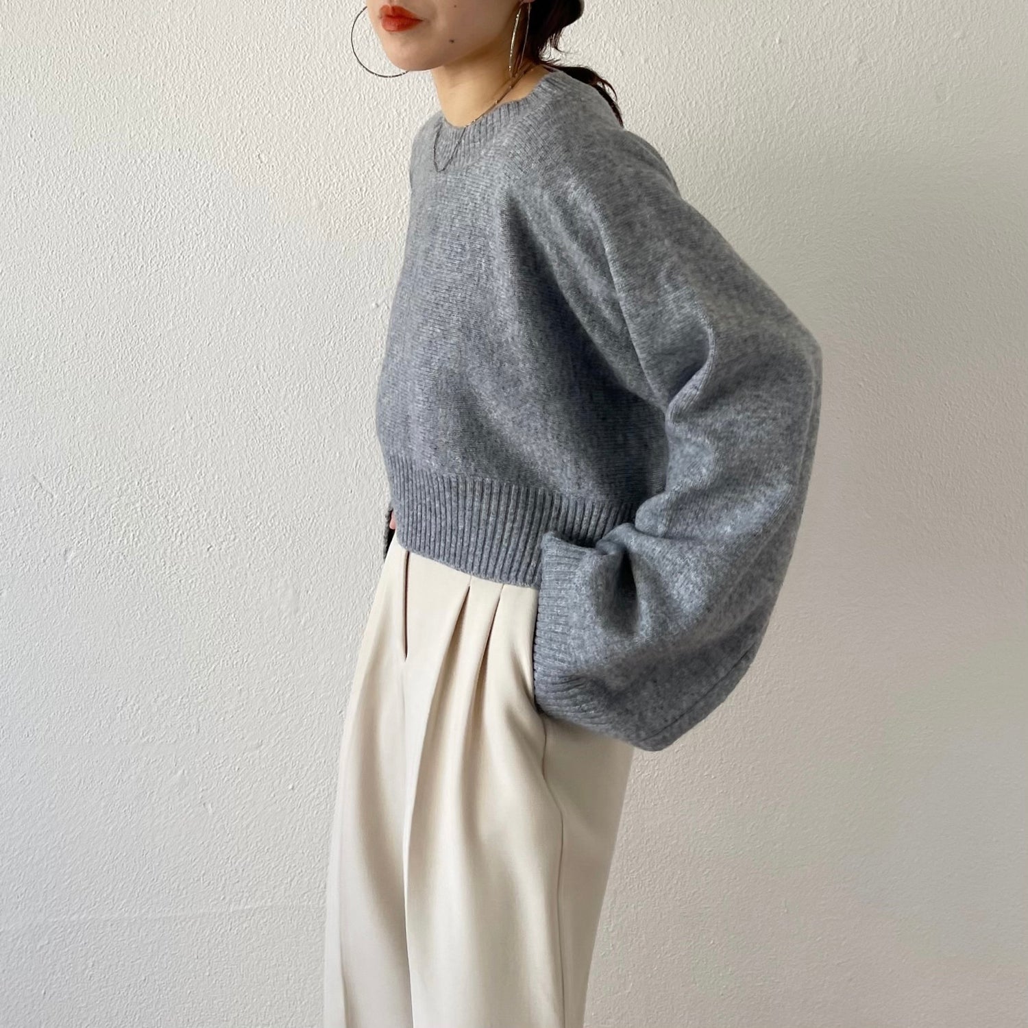 wide sleeve short knit / gray