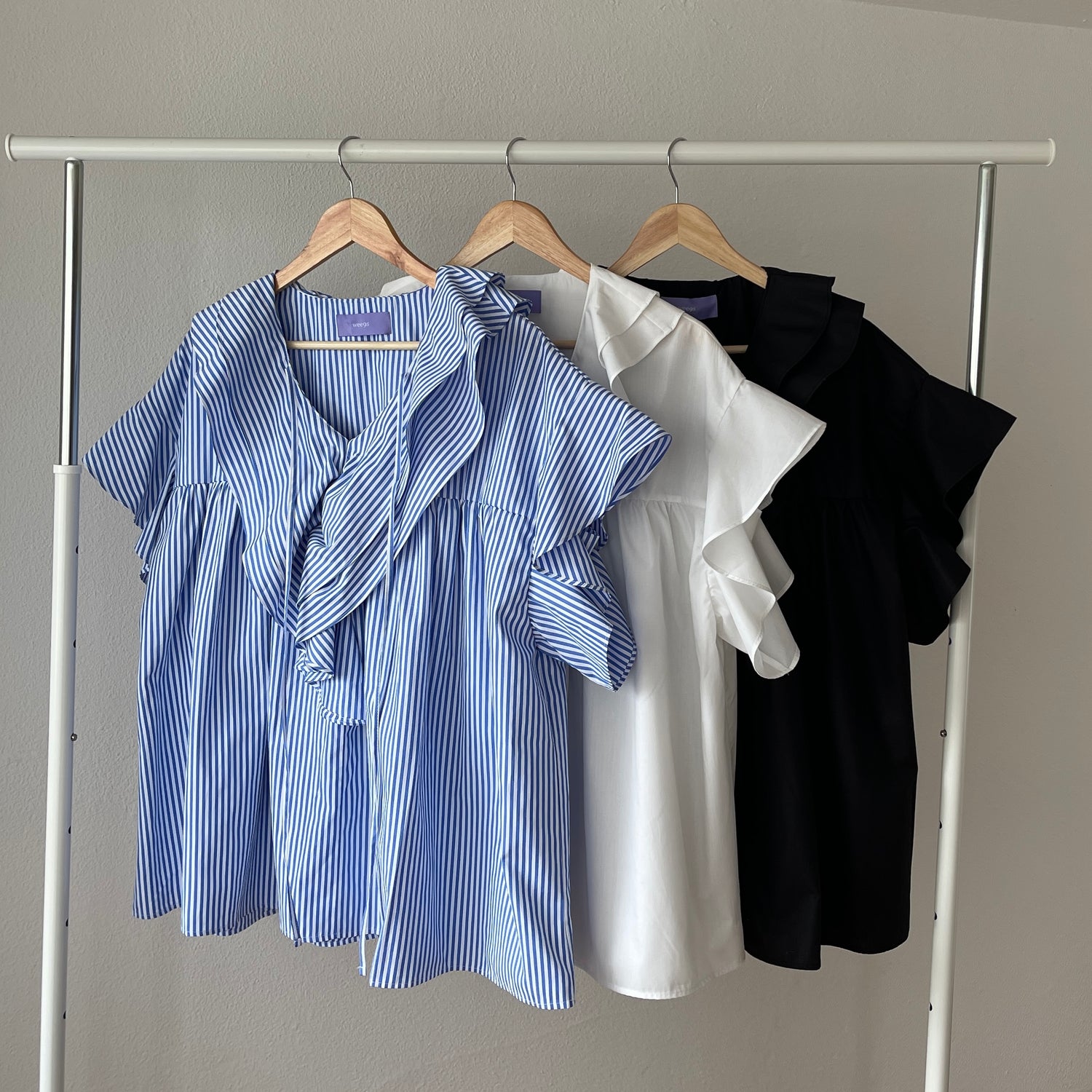 big collar frill half blouse / stripe