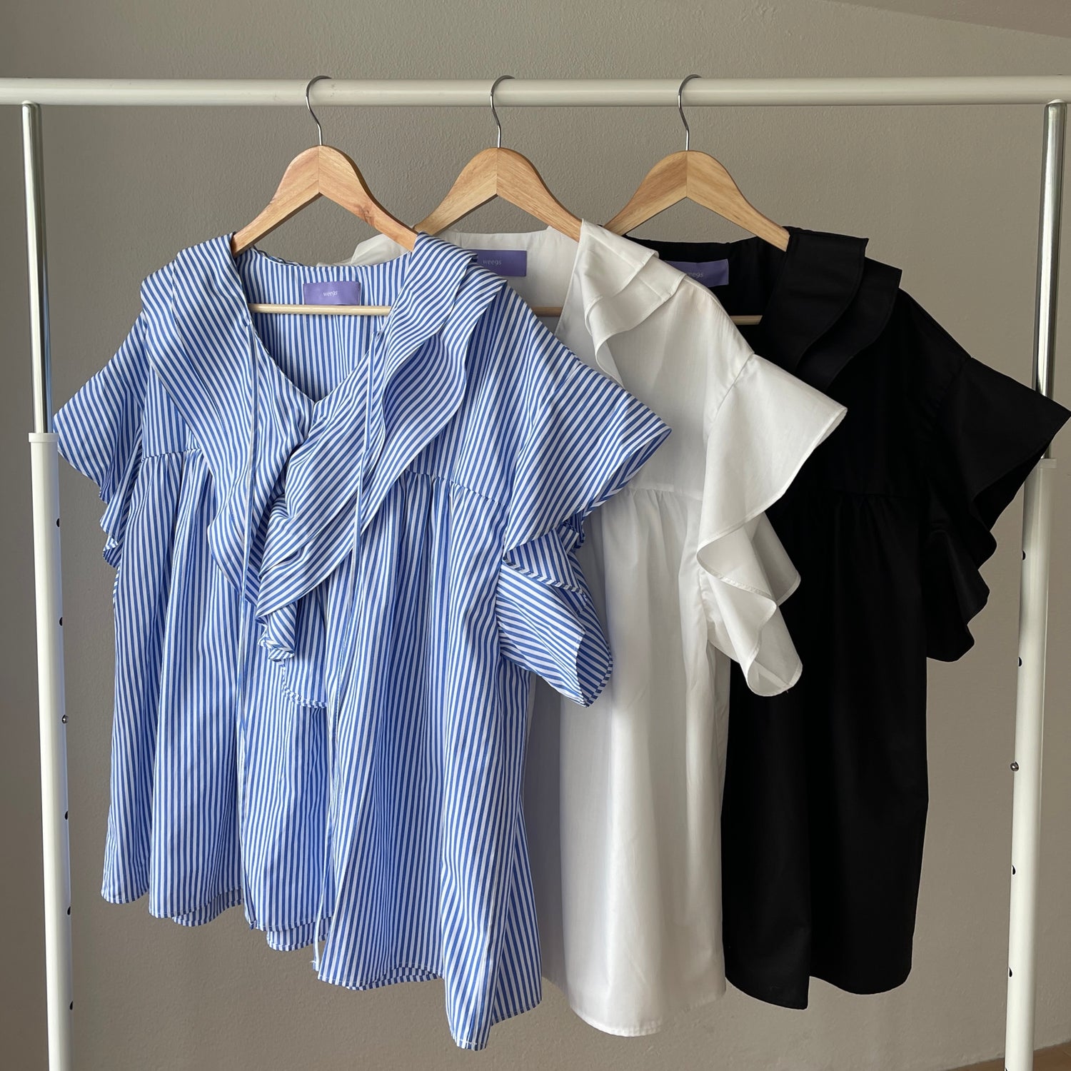 big collar frill half blouse / stripe