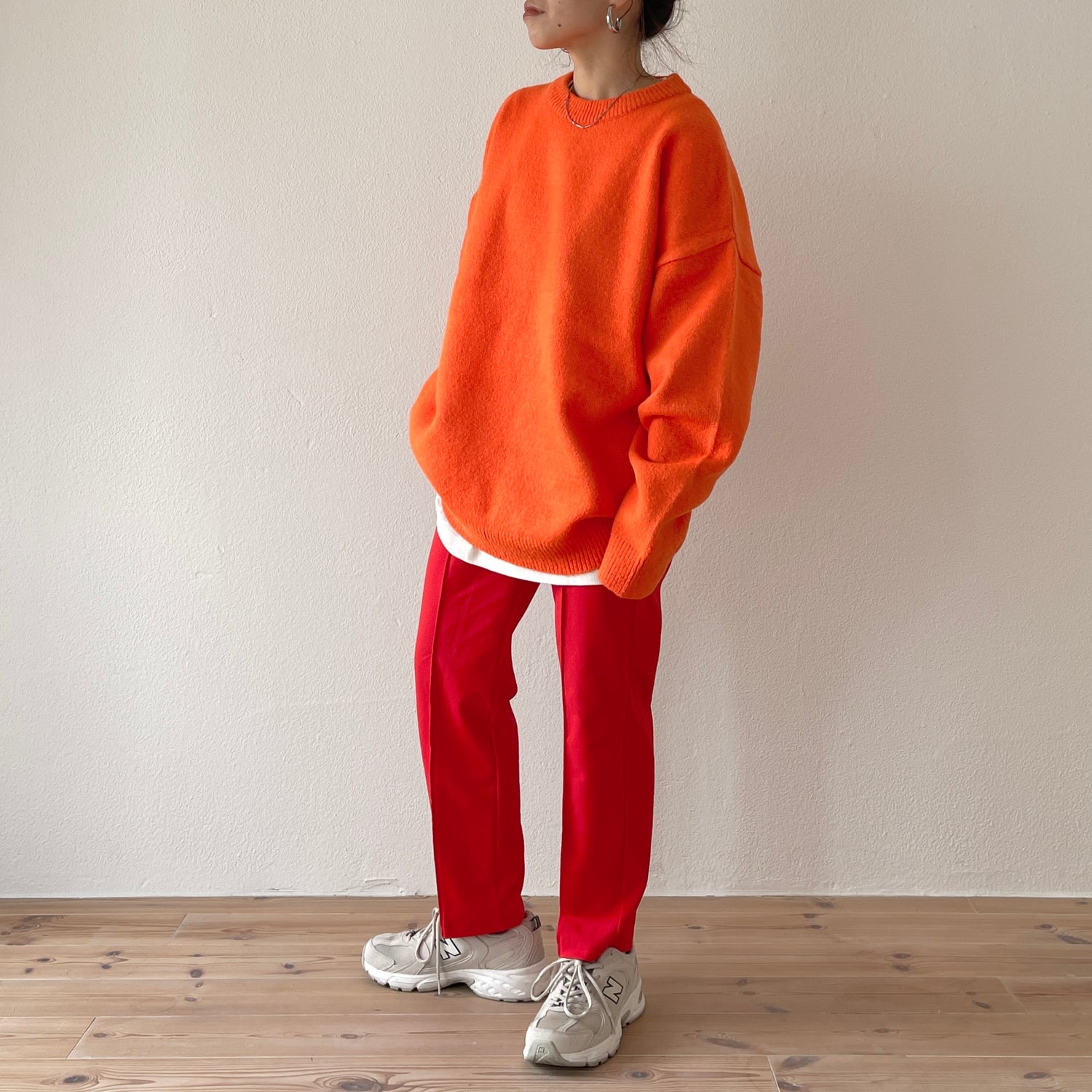 center line relax sweat pants / red