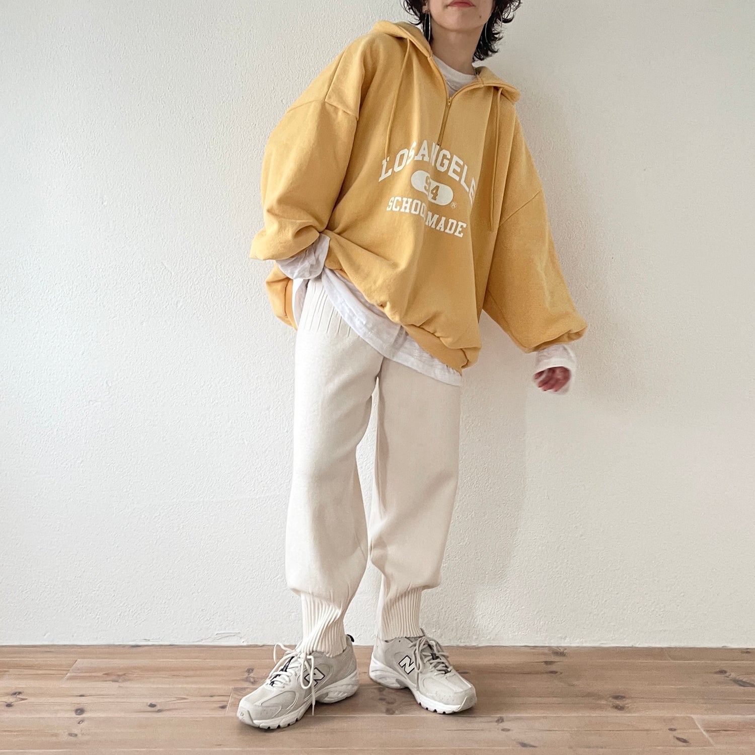 half zip loose hoodie / yellow