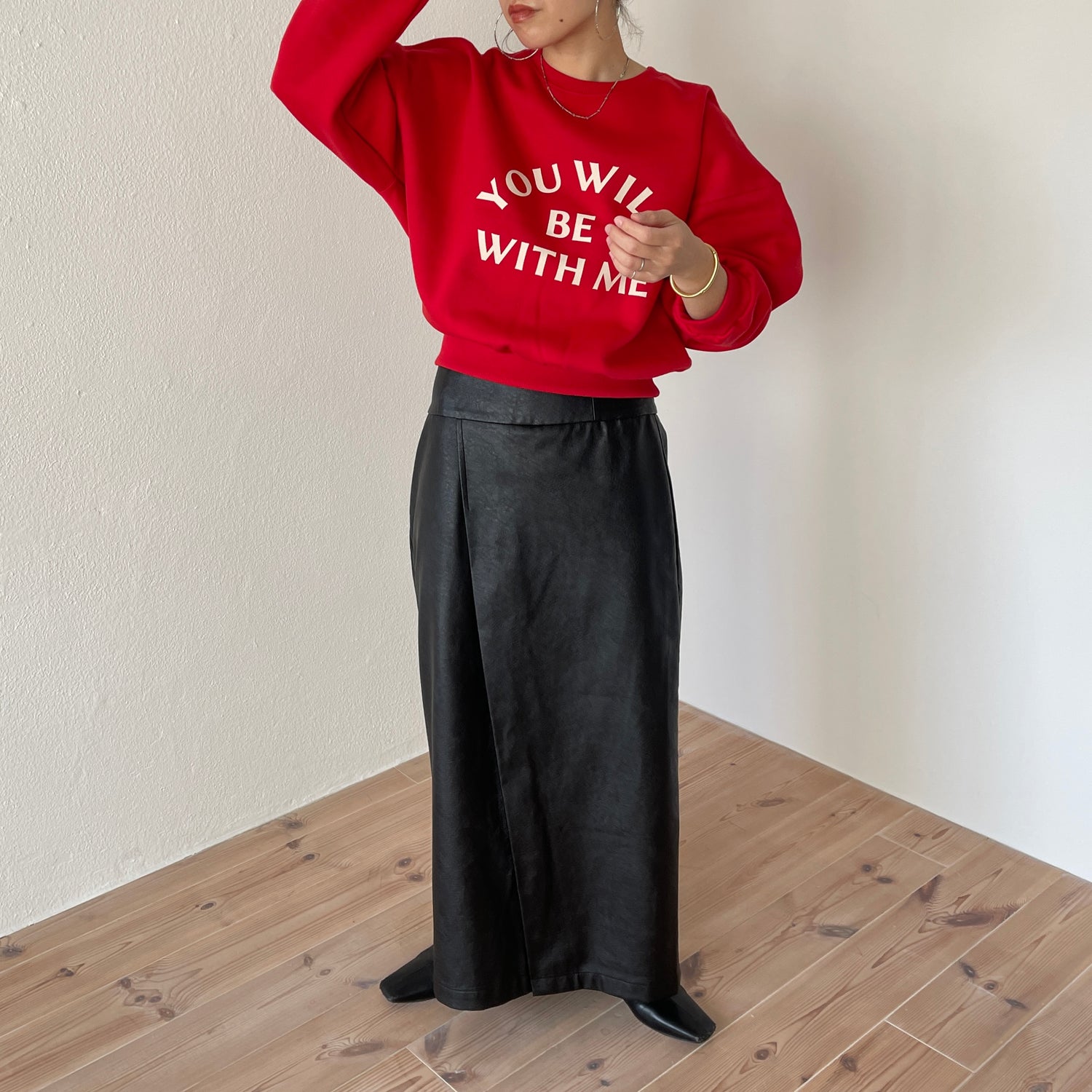eco leather wrap skirt / black
