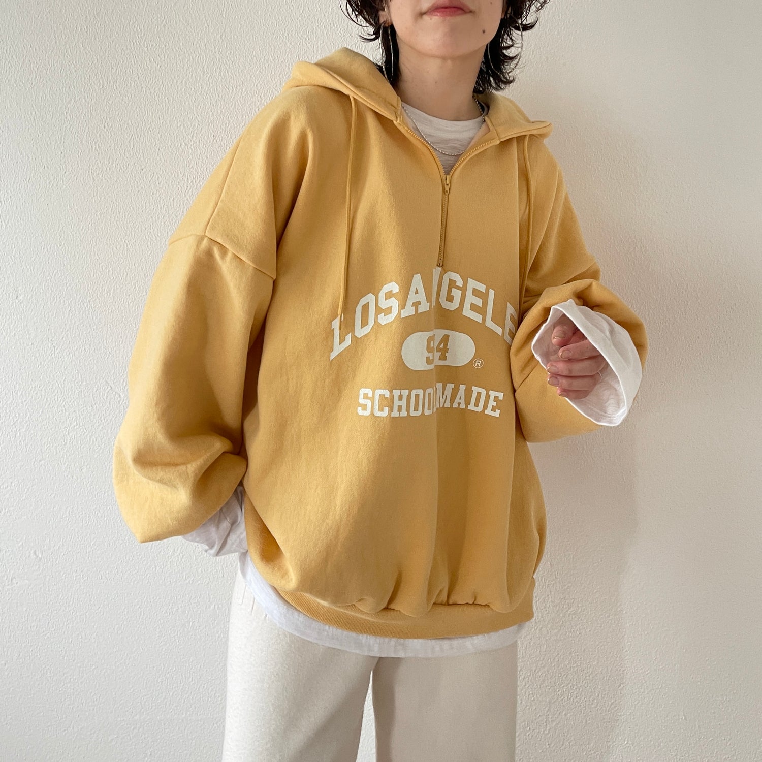 half zip loose hoodie / yellow