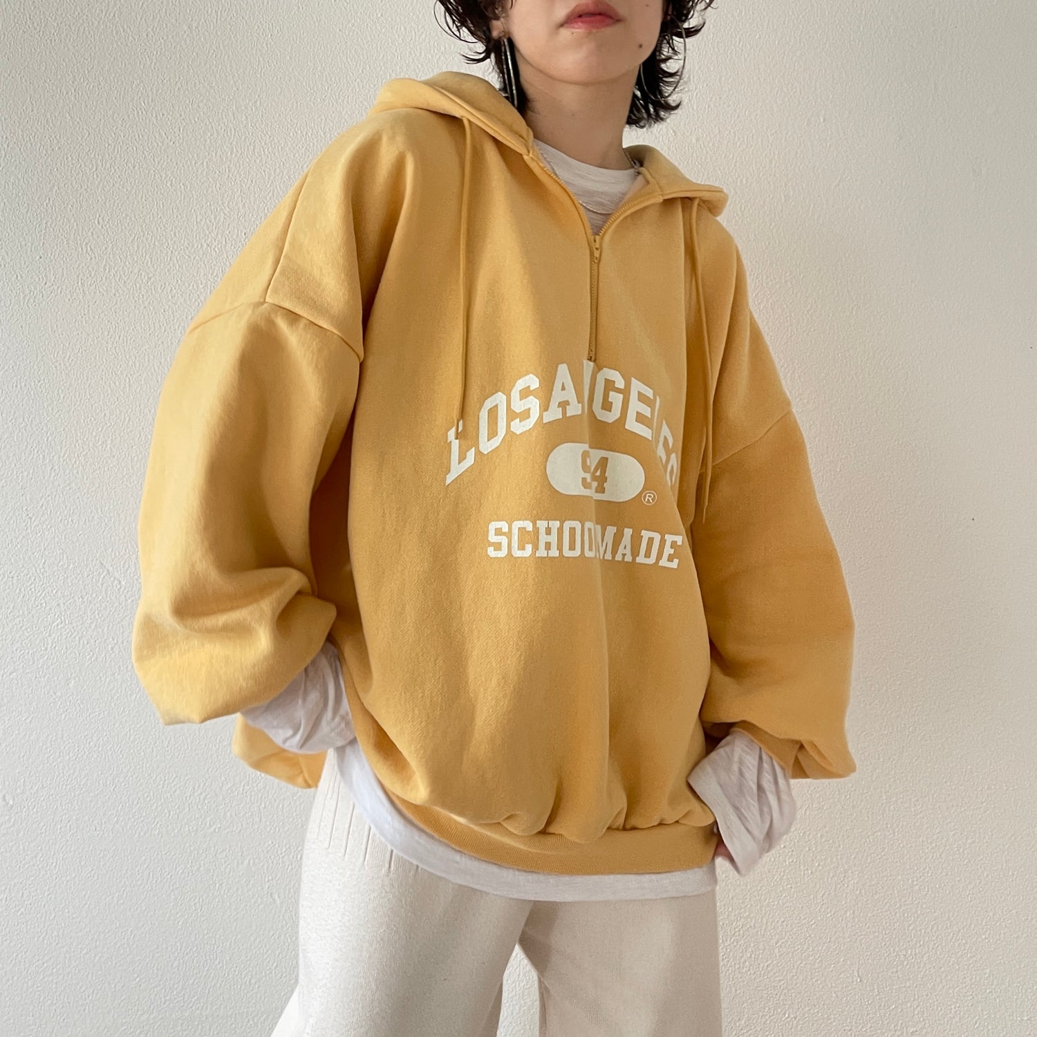 half zip loose hoodie / yellow