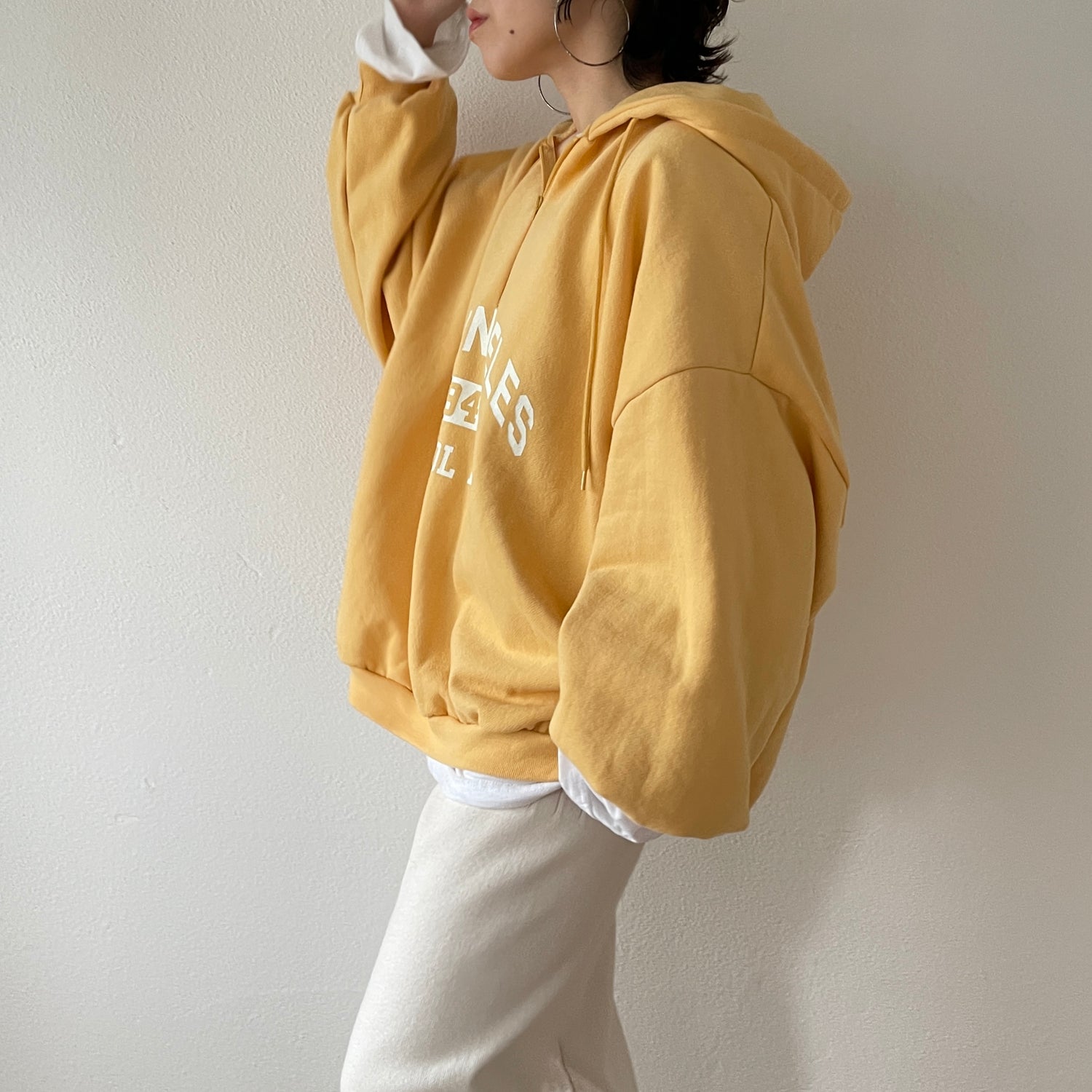 half zip loose hoodie / yellow