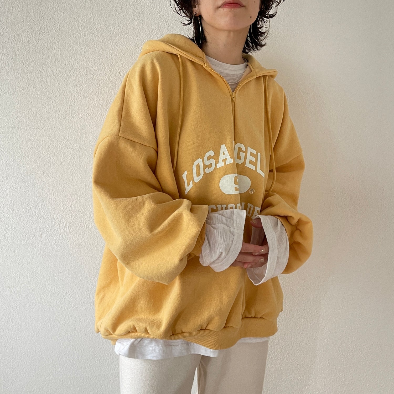 half zip loose hoodie / yellow