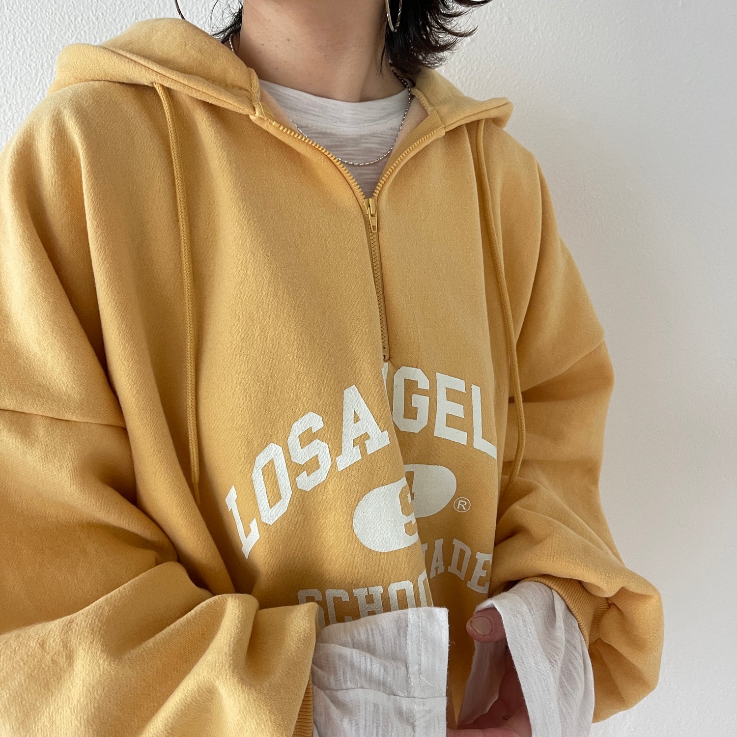 half zip loose hoodie / yellow